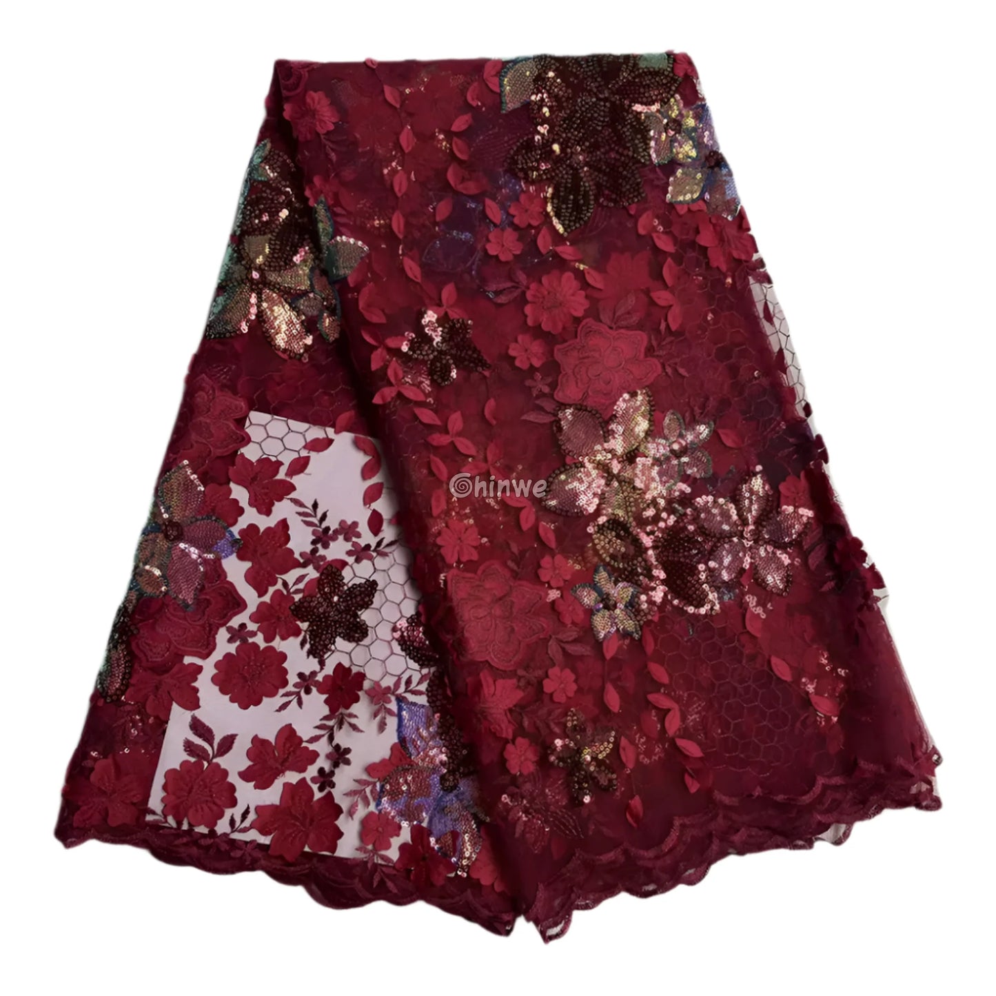 Embroidered 3D Sequin Lace Fabric with Floral Appliqué on Soft Tulle Mesh for Couture Sewing Projects Lace