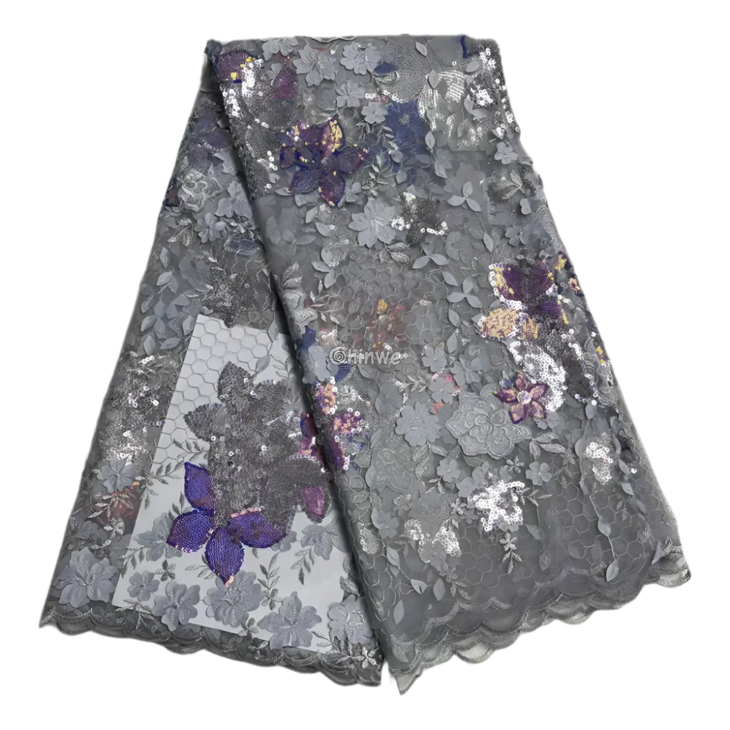 Embroidered 3D Sequin Lace Fabric with Floral Appliqué on Soft Tulle Mesh for Couture Sewing Projects Lace