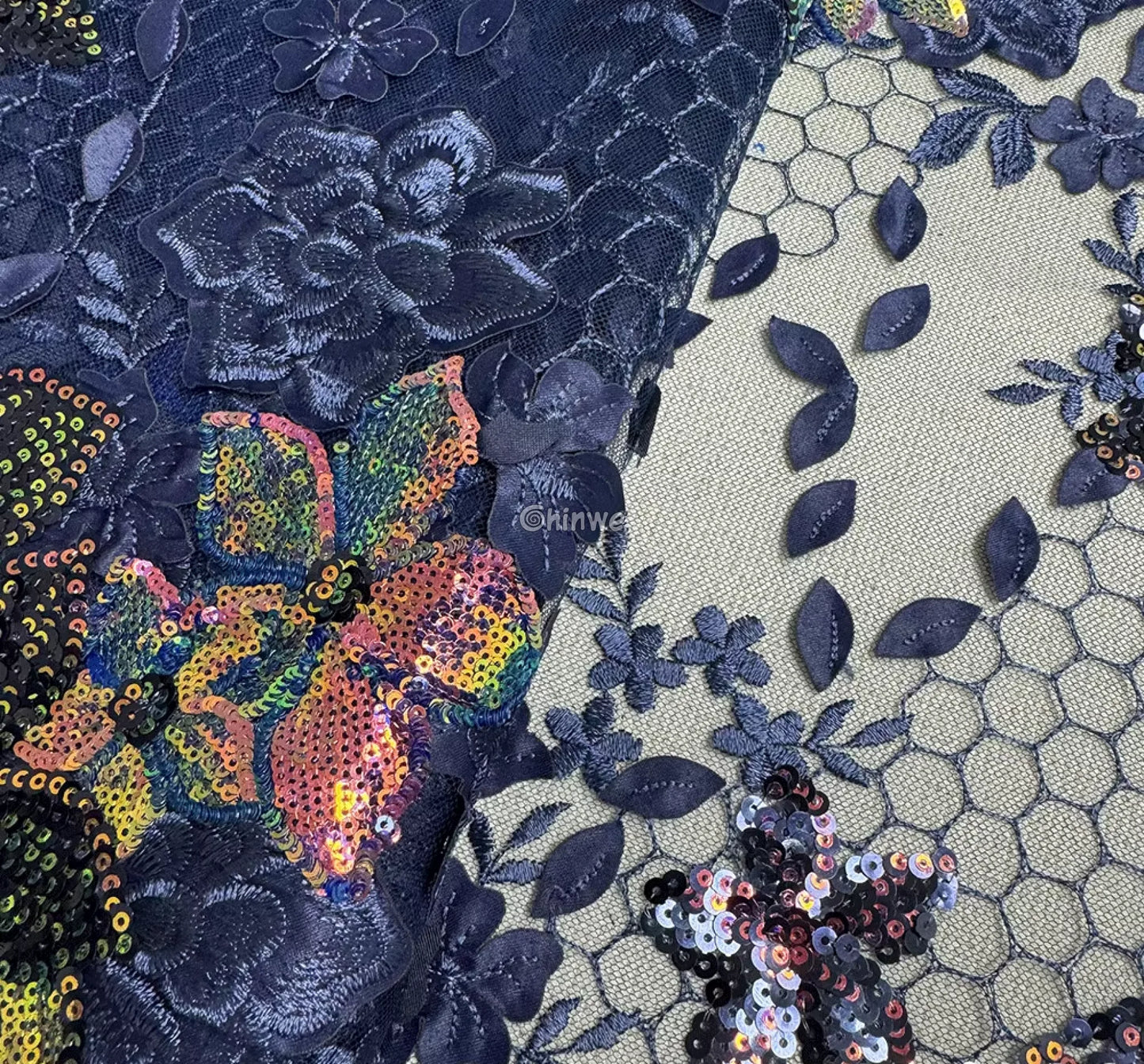 Embroidered 3D Sequin Lace Fabric with Floral Appliqué on Soft Tulle Mesh for Couture Sewing Projects Lace