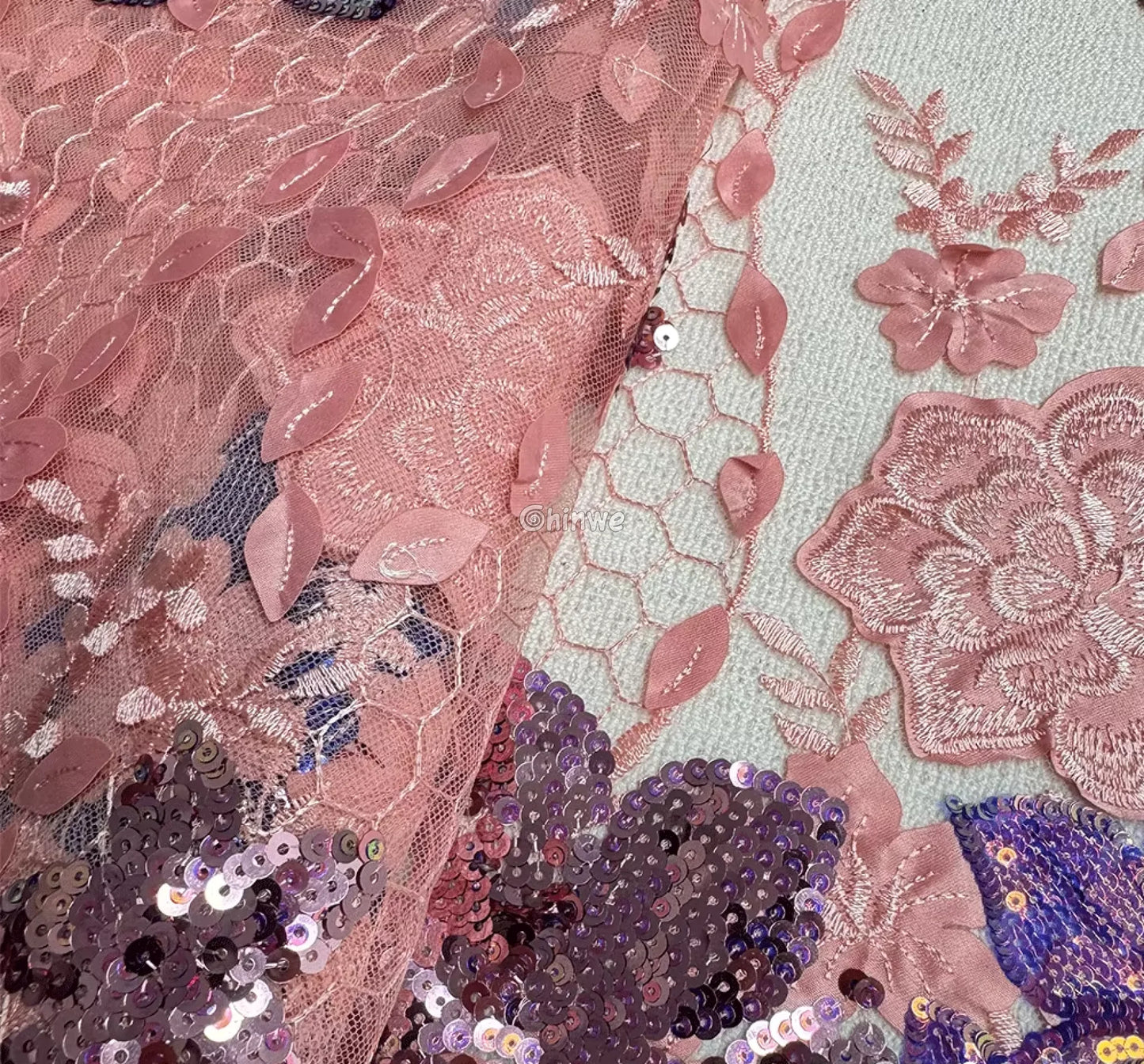 Embroidered 3D Sequin Lace Fabric with Floral Appliqué on Soft Tulle Mesh for Couture Sewing Projects Lace