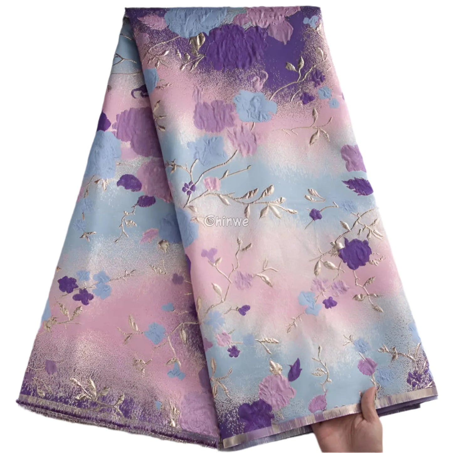 Floral Metallic Brocade Jacquard Fabric – Multicolor Ombre Shine with Embroidered Flowers Cotton Candy Brocade Lace