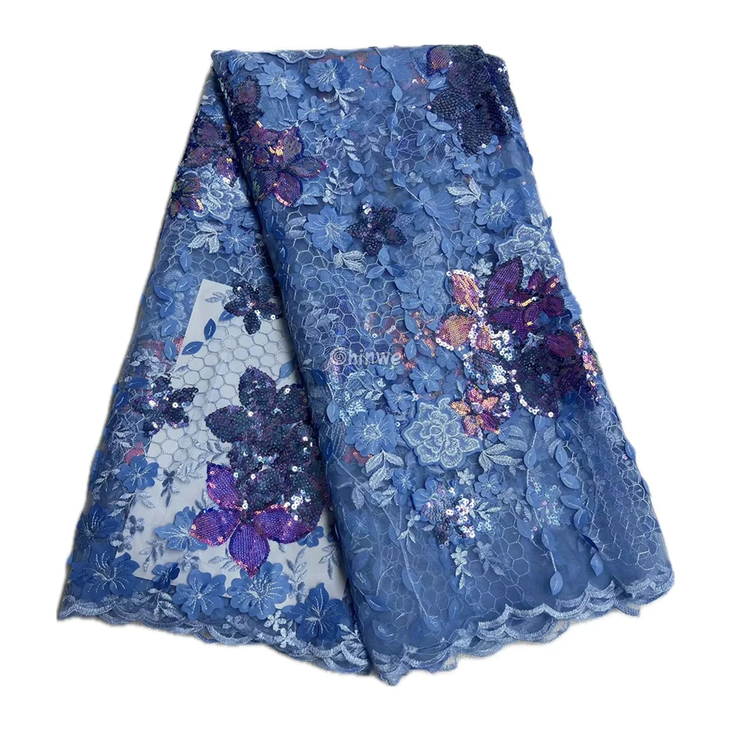 Embroidered 3D Sequin Lace Fabric with Floral Appliqué on Soft Tulle Mesh for Couture Sewing Projects Lace