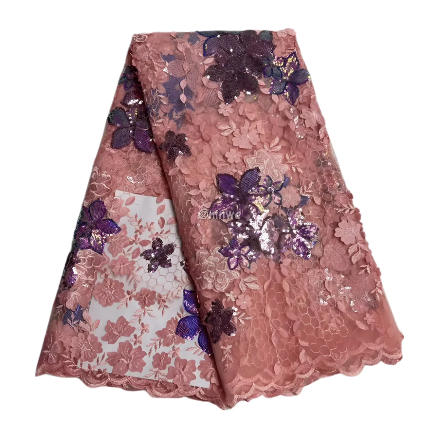 Embroidered 3D Sequin Lace Fabric with Floral Appliqué on Soft Tulle Mesh for Couture Sewing Projects Lace