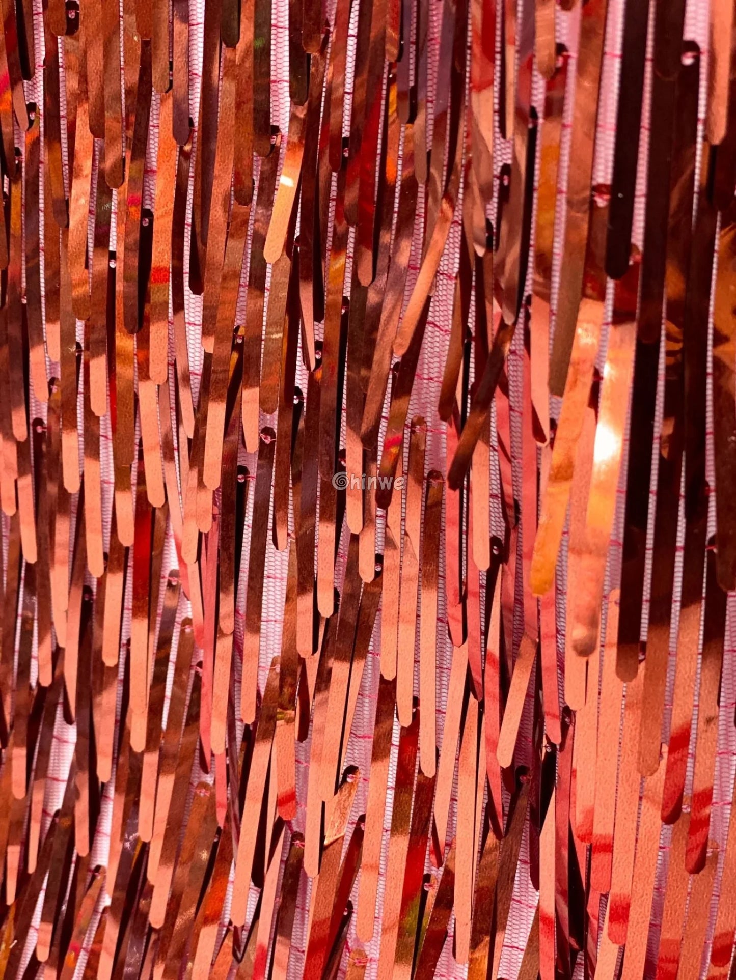 Iridescent Sequin Tinsel Fringe Fabric with Layered Shimmer Strips and Sheer Mesh Base Lace
