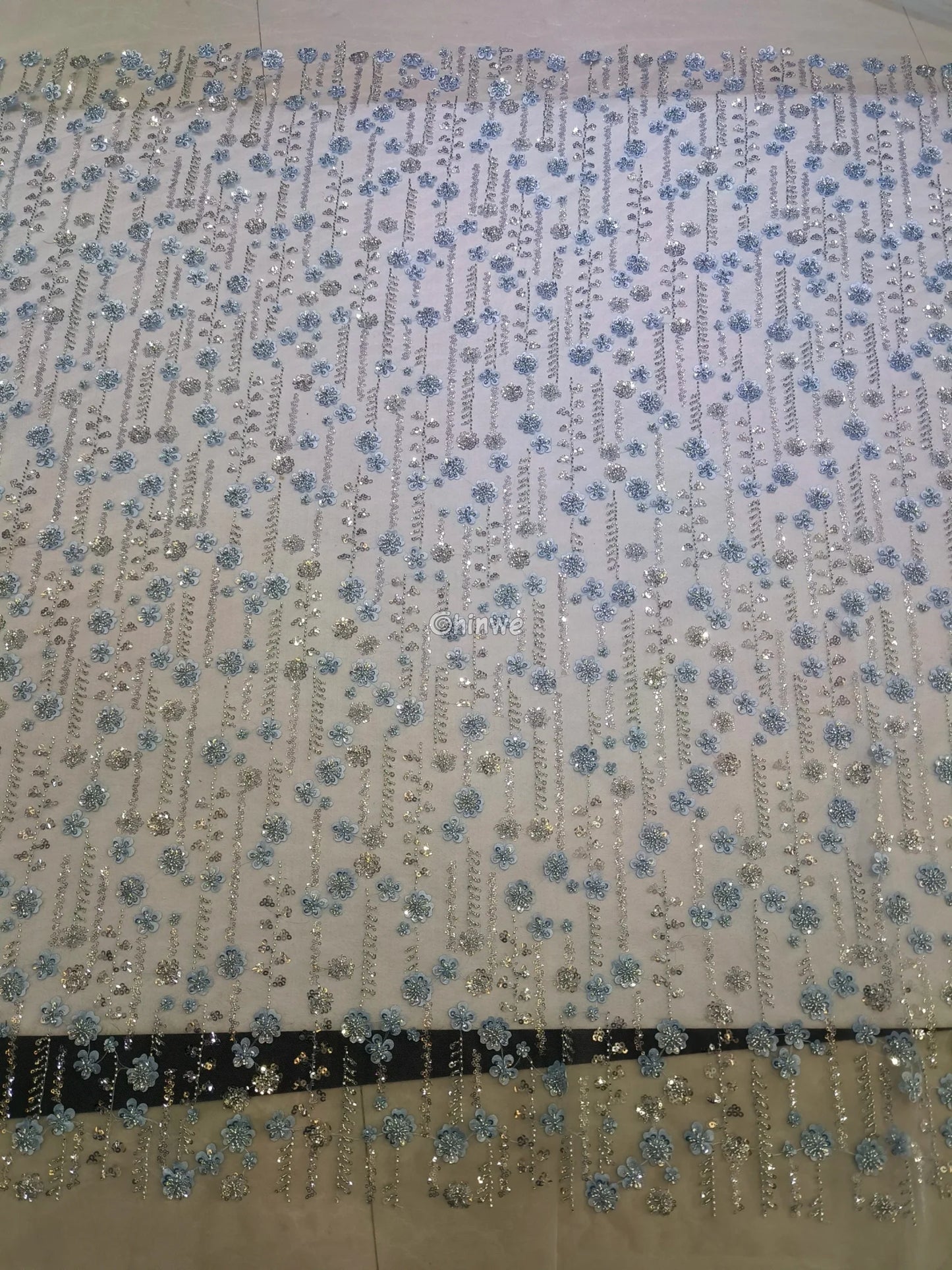 Sequin Beaded Embroidery Lace Fabric on French Tulle African Wax Print Fabric