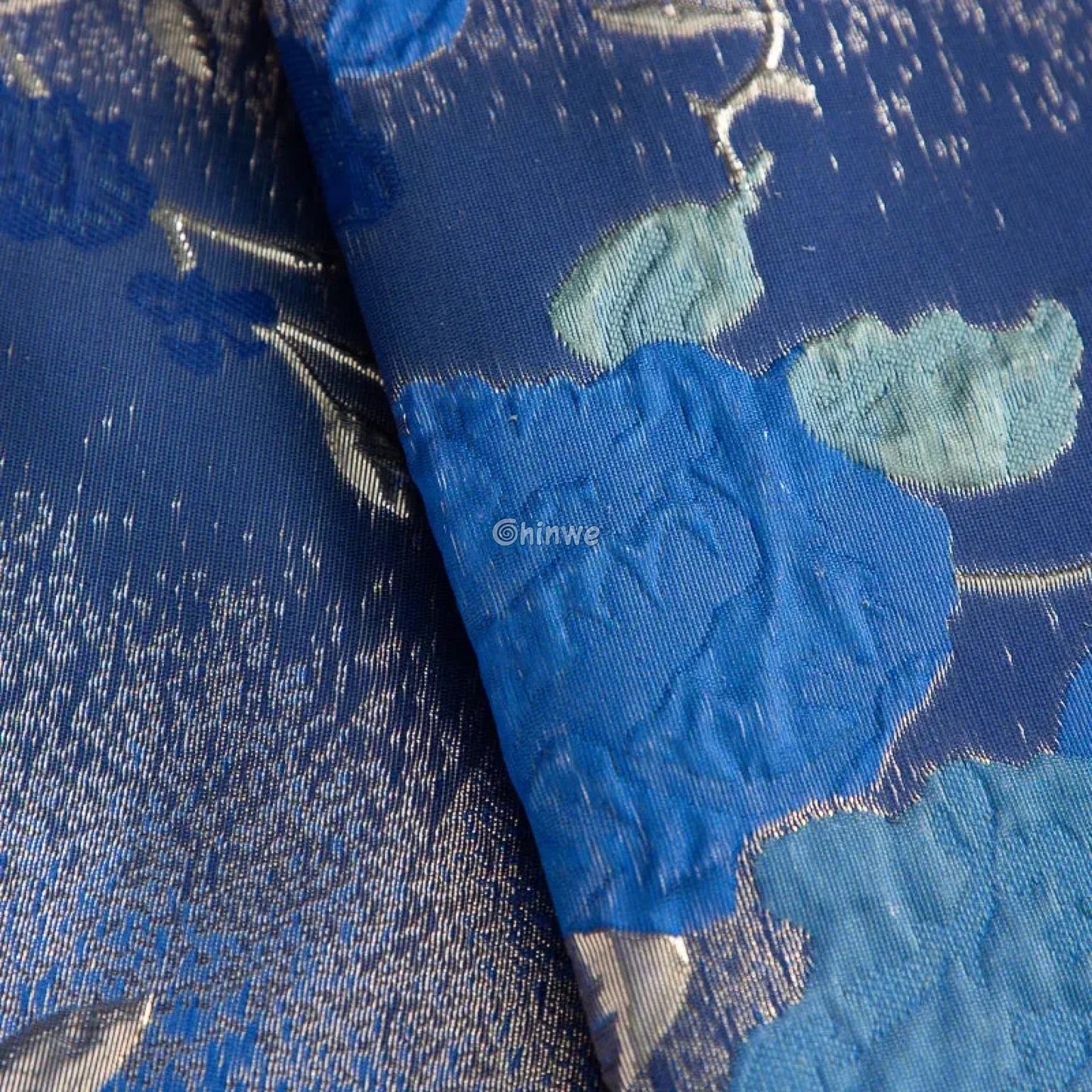 Floral Metallic Brocade Jacquard Fabric – Multicolor Ombre Shine with Embroidered Flowers