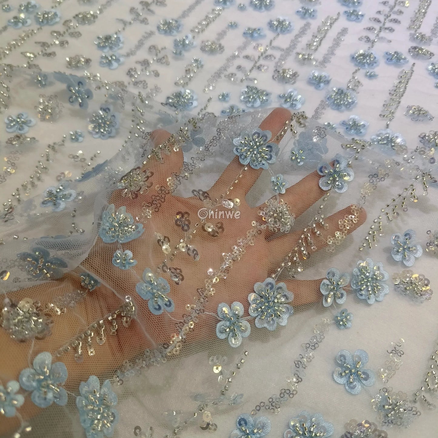 Sequin Beaded Embroidery Lace Fabric on French Tulle African Wax Print Fabric