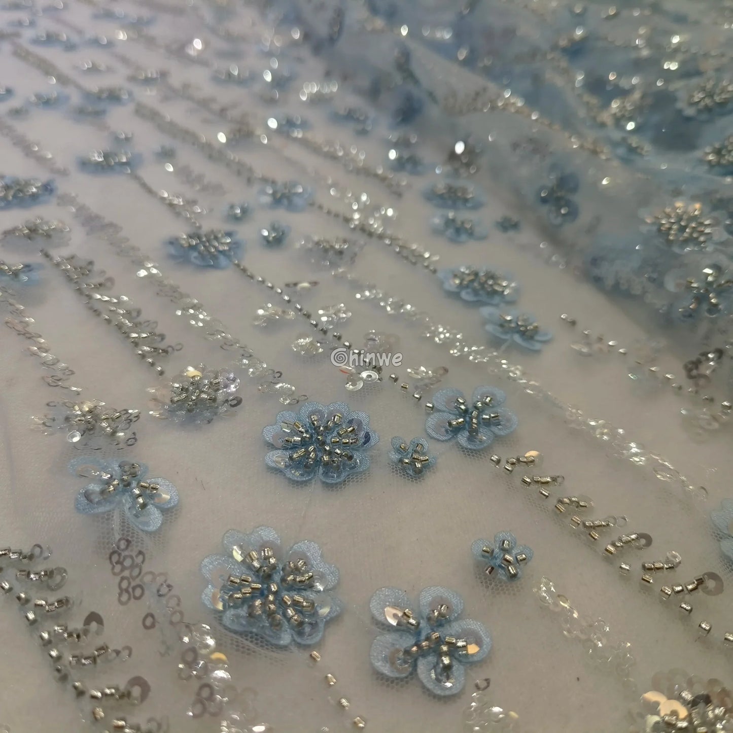 Sequin Beaded Embroidery Lace Fabric on French Tulle African Wax Print Fabric