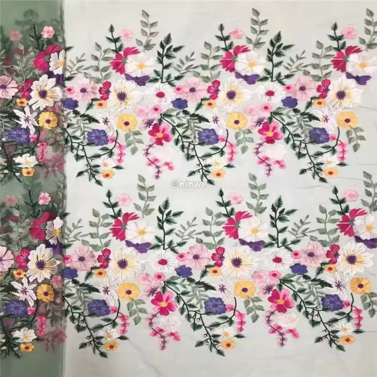 French Tulle Lace Floral Vine & 3D Appliqué Embroidery with Sheer Mesh for Couture Crafts Lace