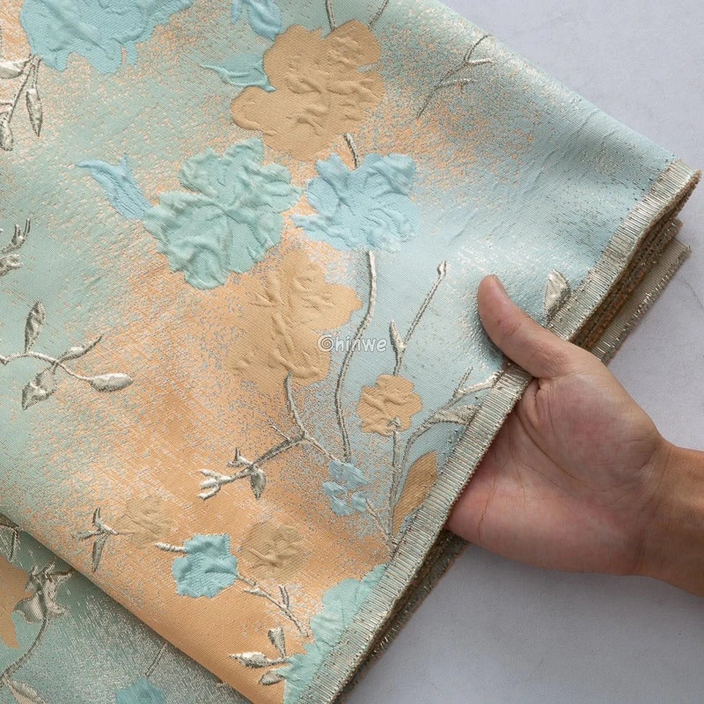 Floral Metallic Brocade Jacquard Fabric – Multicolor Ombre Shine with Embroidered Flowers