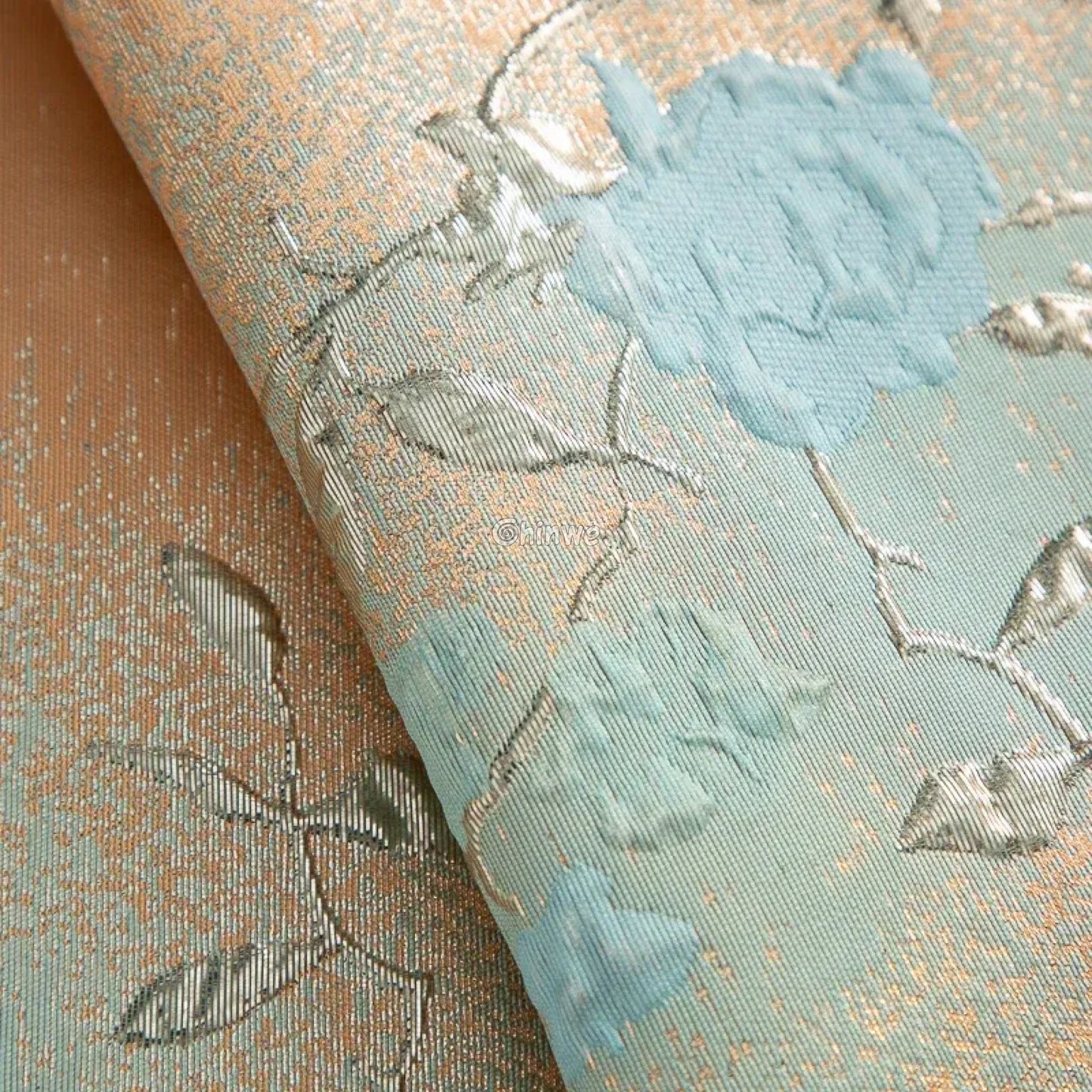 Floral Metallic Brocade Jacquard Fabric – Multicolor Ombre Shine with Embroidered Flowers
