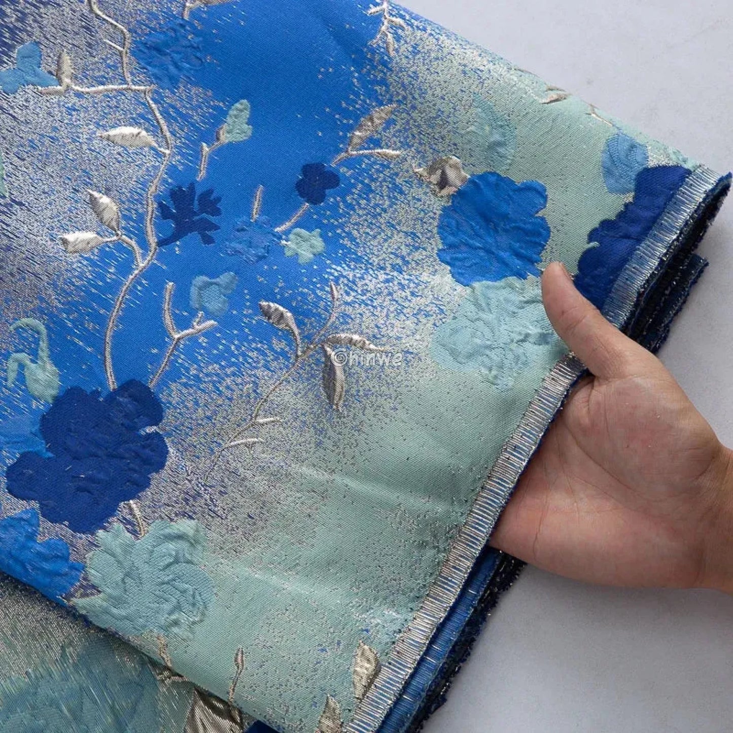 Floral Metallic Brocade Jacquard Fabric – Multicolor Ombre Shine with Embroidered Flowers