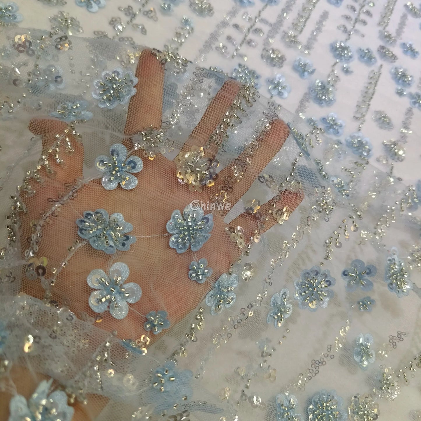 Sequin Beaded Embroidery Lace Fabric on French Tulle African Wax Print Fabric