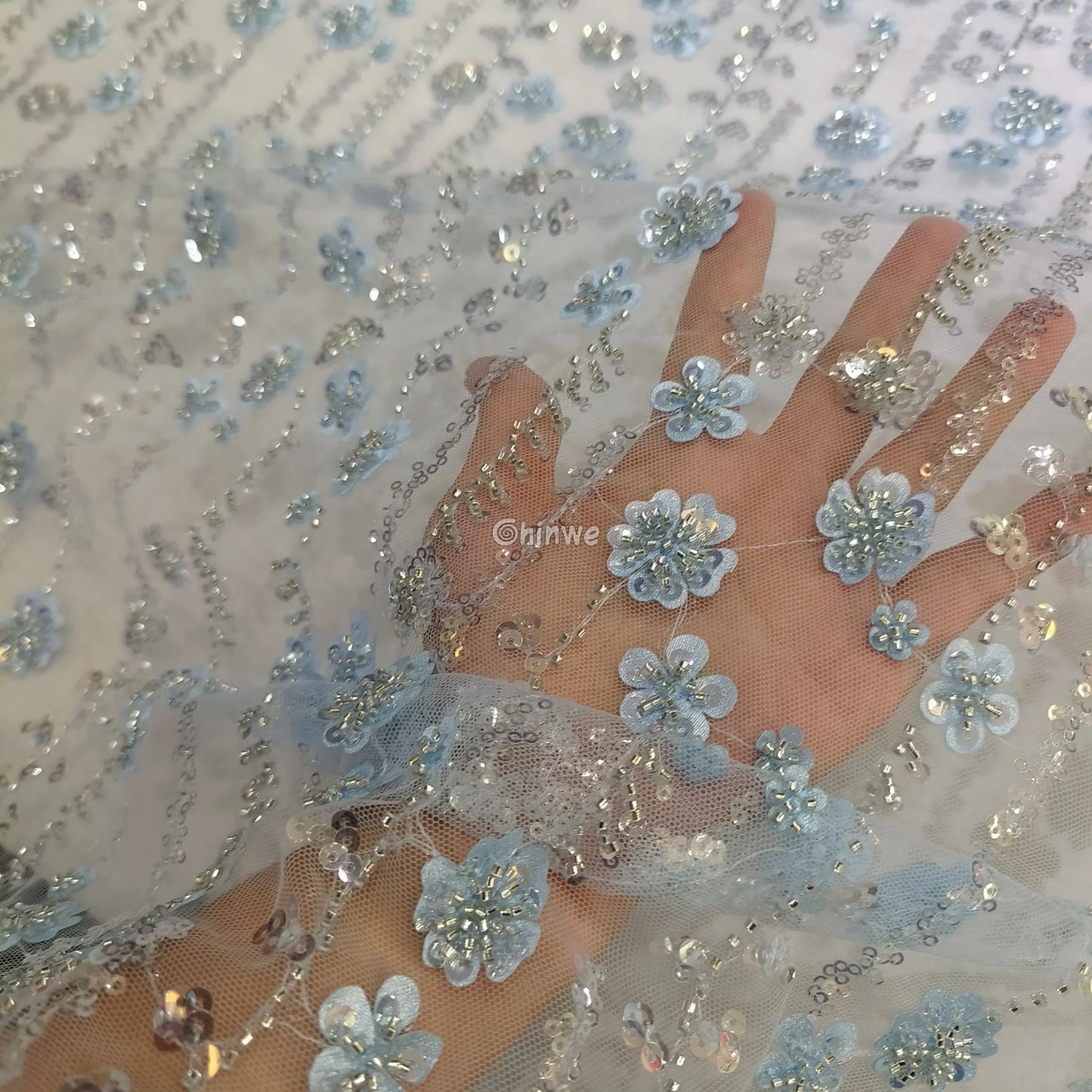 Sequin Beaded Embroidery Lace Fabric on French Tulle African Wax Print Fabric