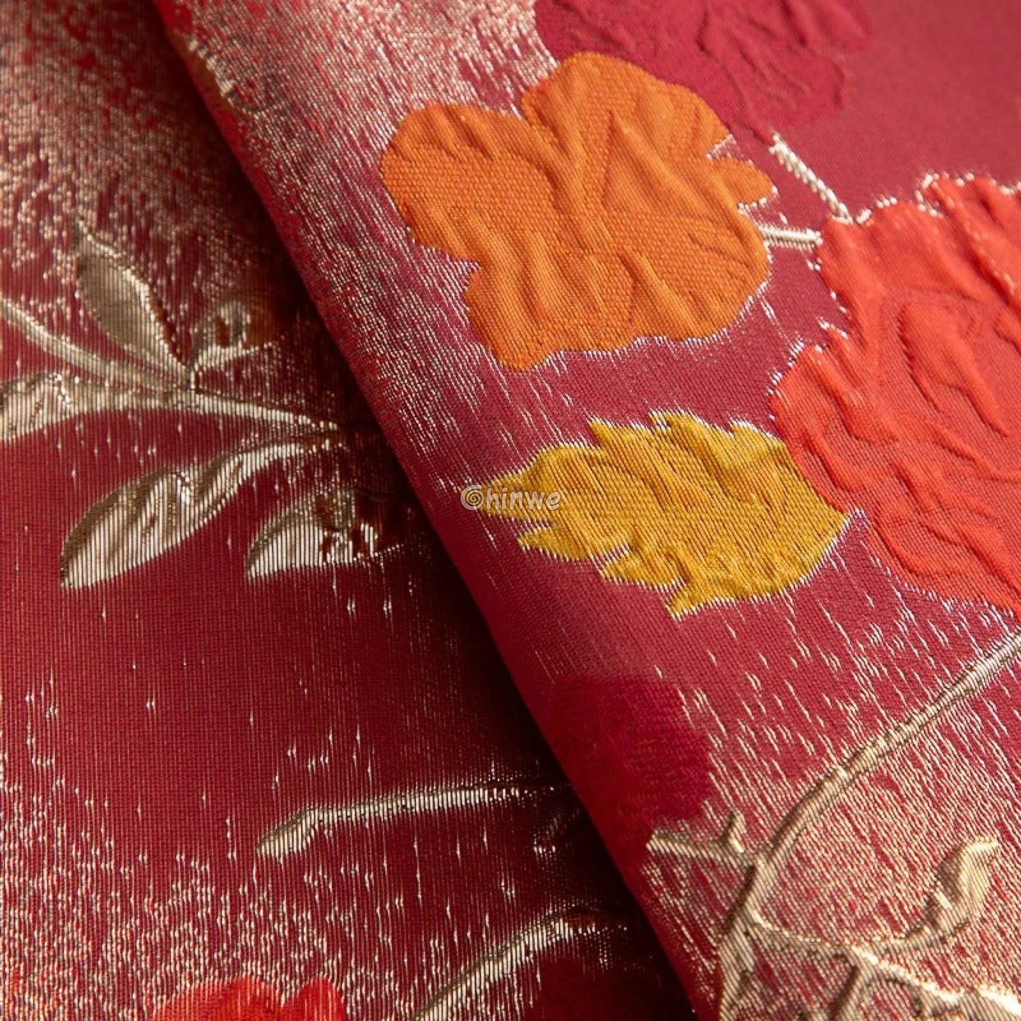 Floral Metallic Brocade Jacquard Fabric – Multicolor Ombre Shine with Embroidered Flowers