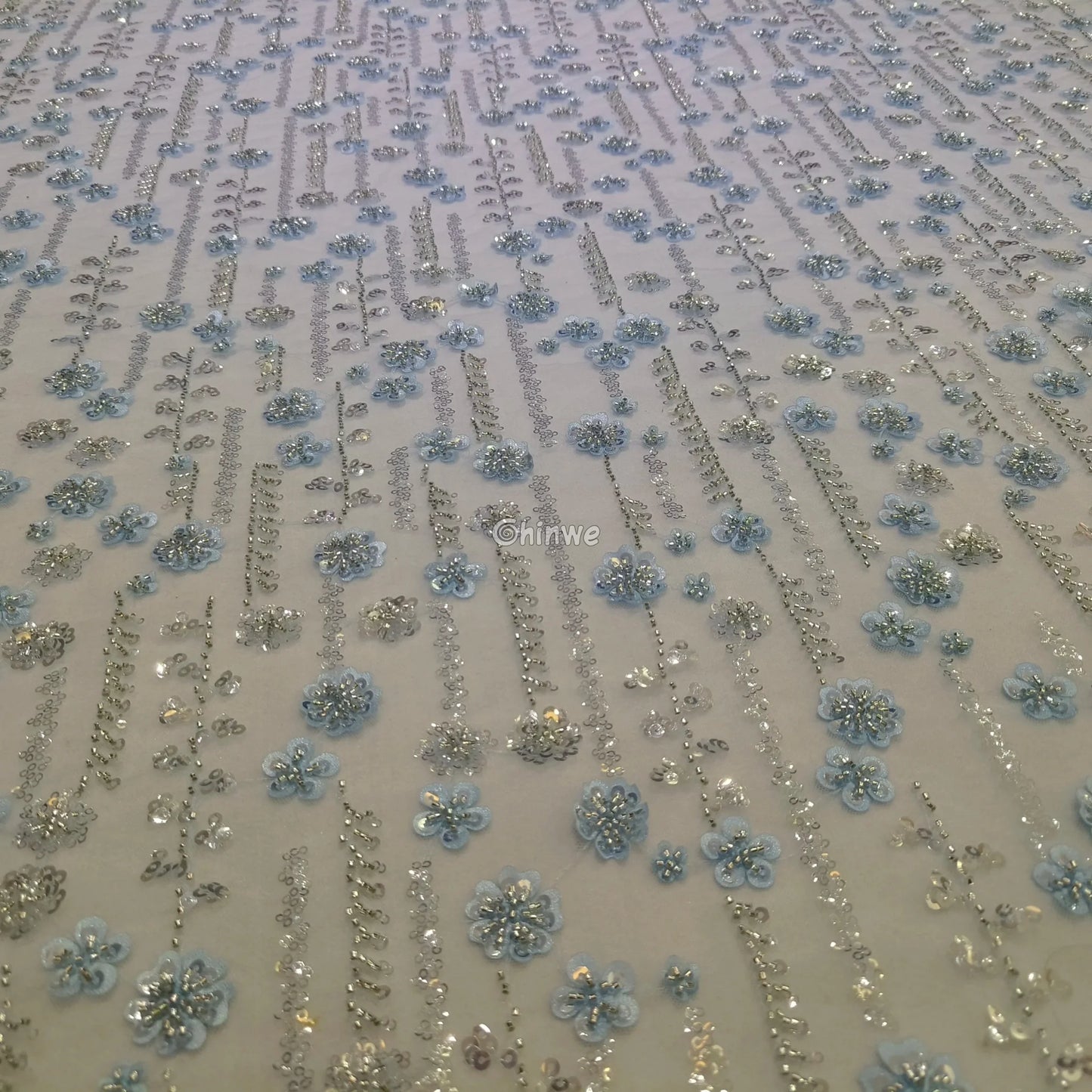 Sequin Beaded Embroidery Lace Fabric on French Tulle African Wax Print Fabric