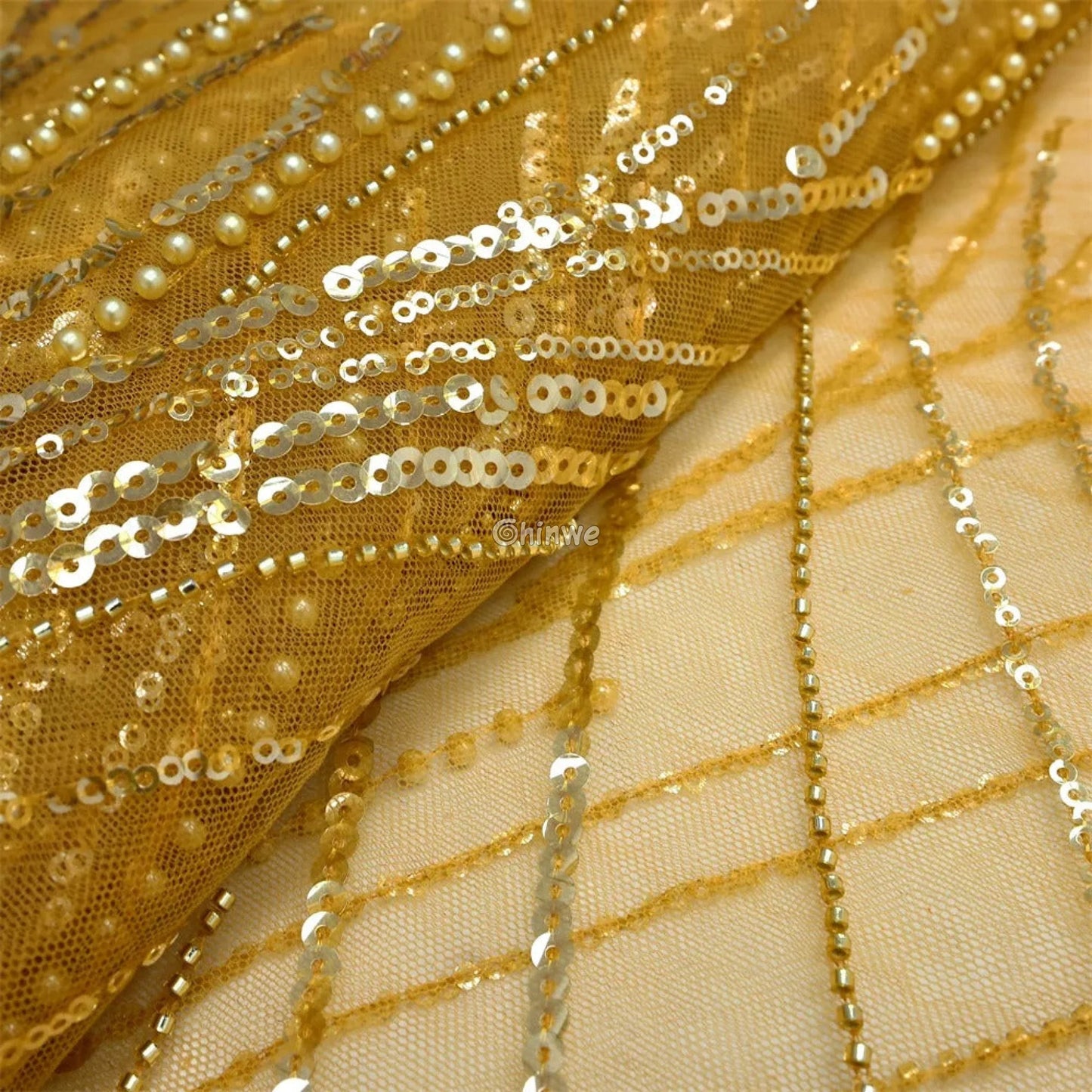 Luxury African Sequins Beaded French Lace Fabric with Bridal Embroidery African Wax Print Fabric
