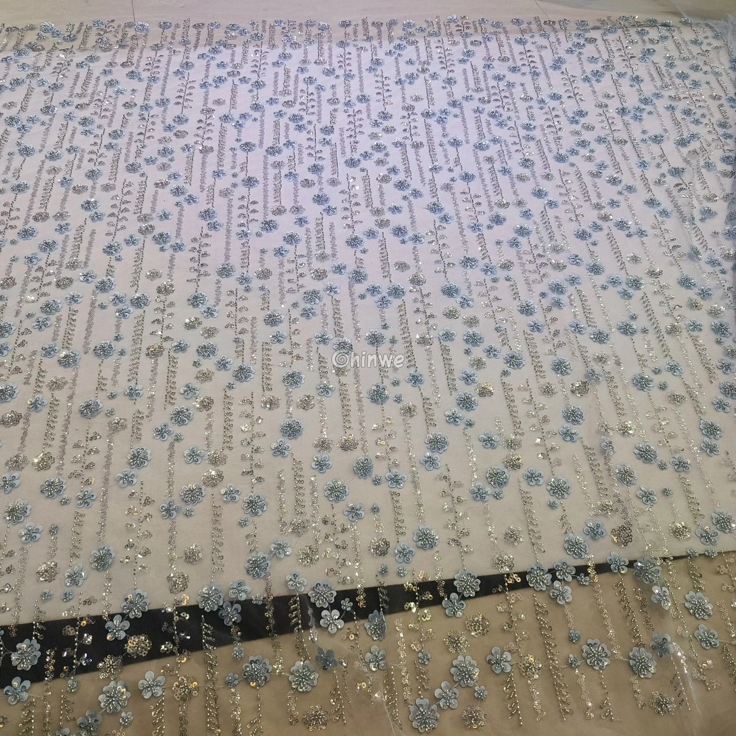 Sequin Beaded Embroidery Lace Fabric on French Tulle African Wax Print Fabric