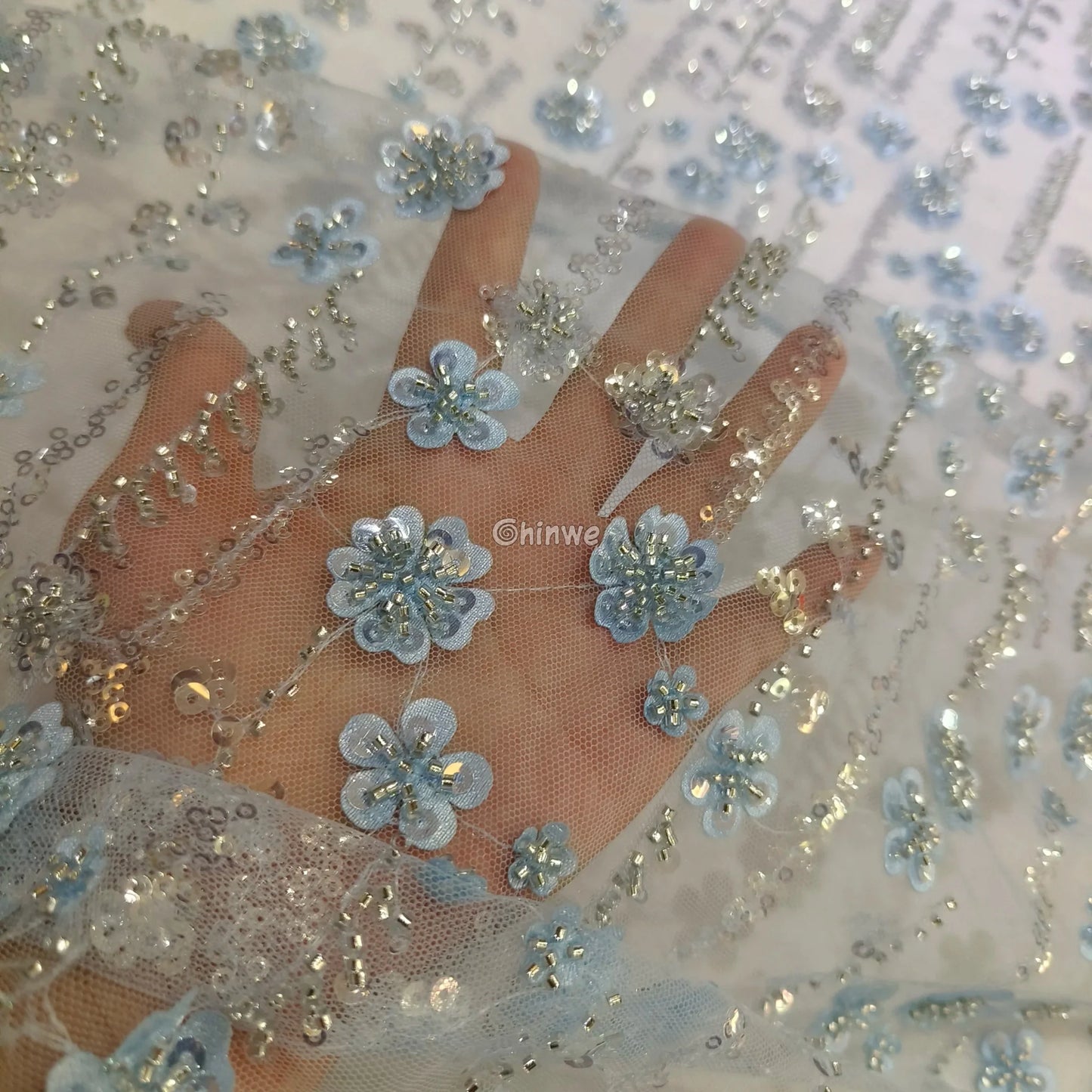 Sequin Beaded Embroidery Lace Fabric on French Tulle African Wax Print Fabric