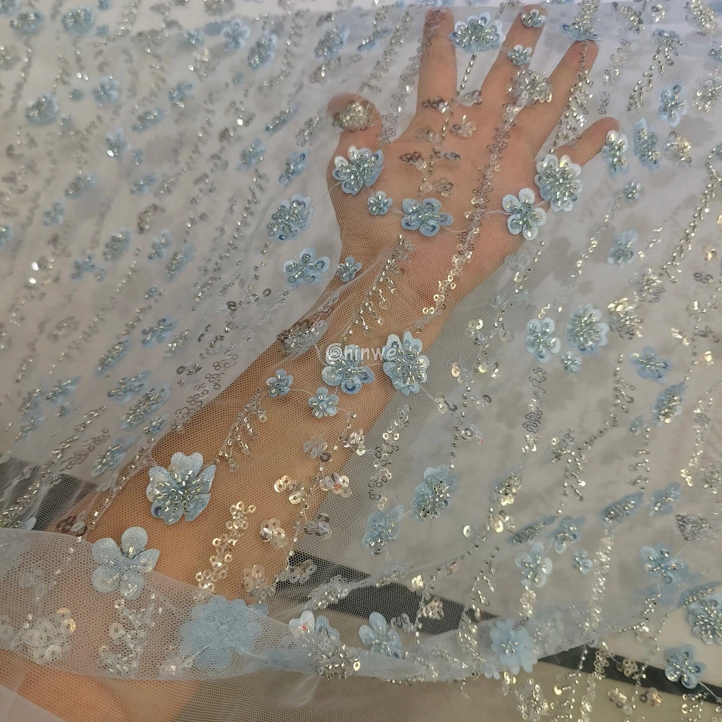 Sequin Beaded Embroidery Lace Fabric on French Tulle African Wax Print Fabric