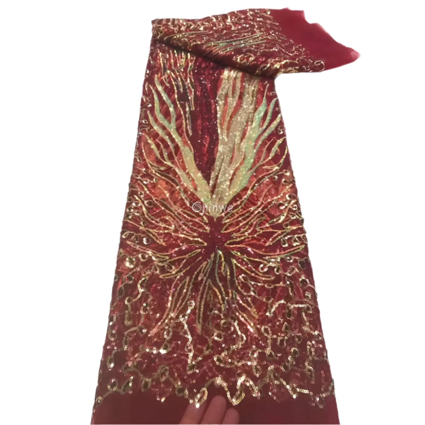 Sequined Burst Embroidered Net Lace with Radiant Flame Motif on Tulle Mesh Lace