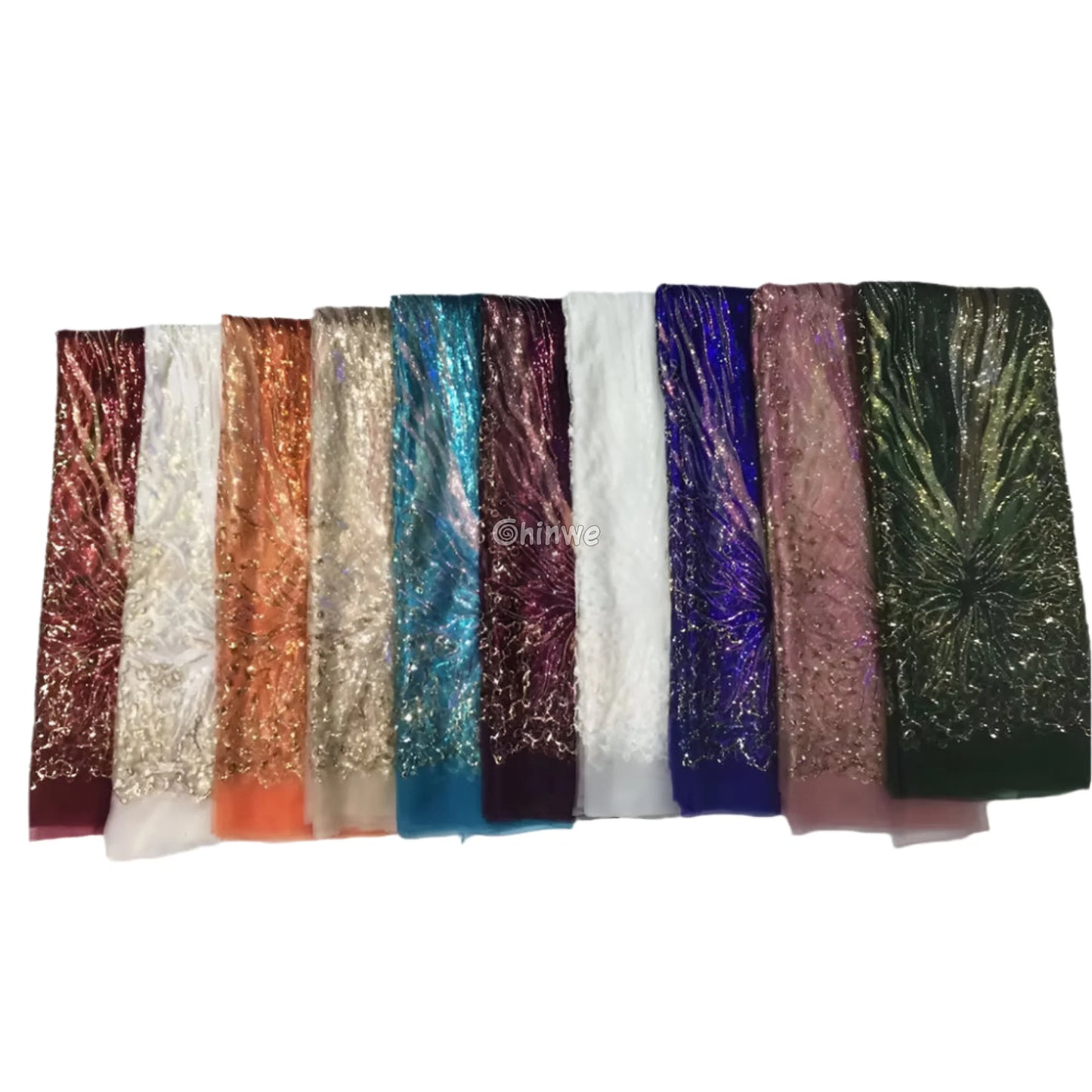 Sequined Burst Embroidered Net Lace with Radiant Flame Motif on Tulle Mesh Lace