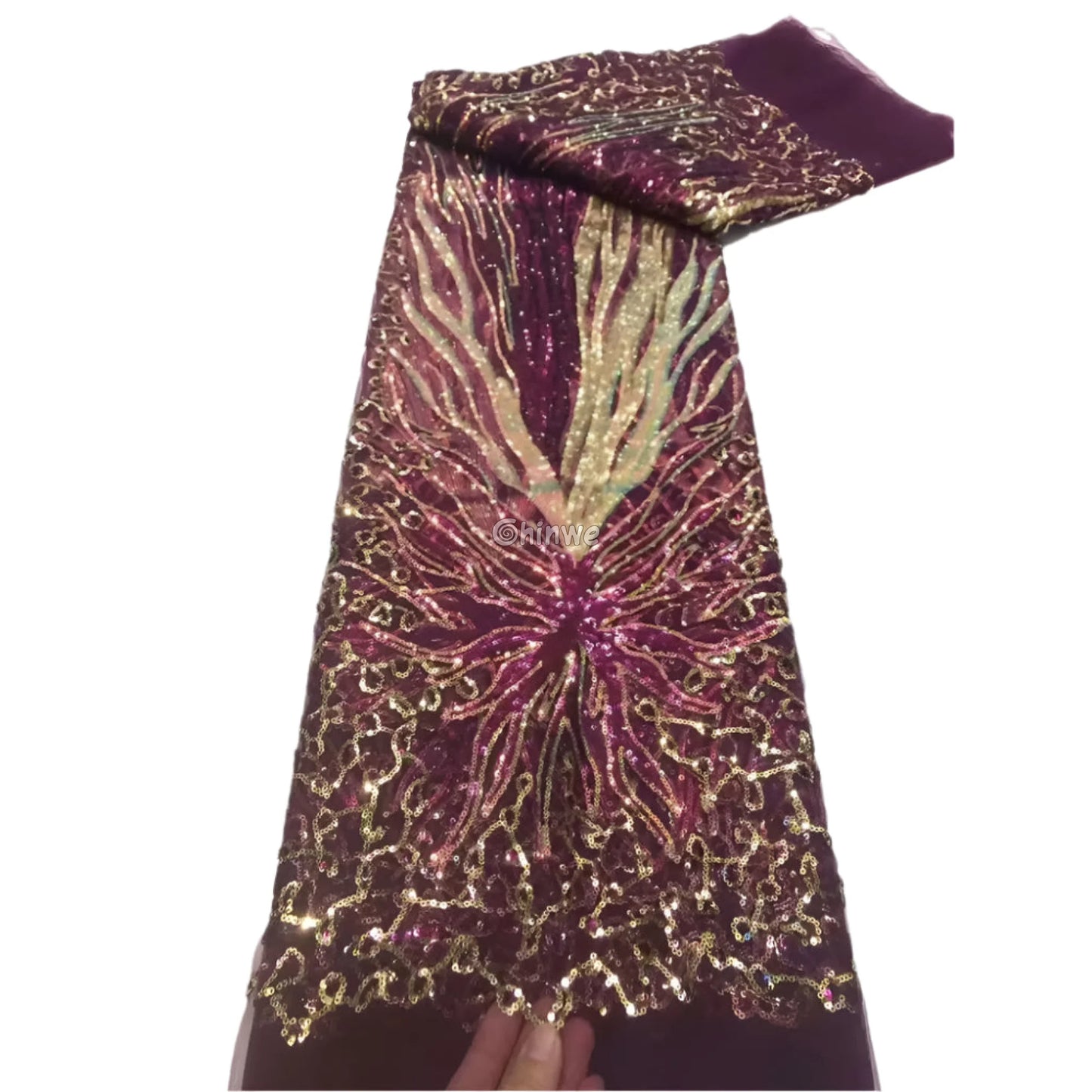 Sequined Burst Embroidered Net Lace with Radiant Flame Motif on Tulle Mesh Lace