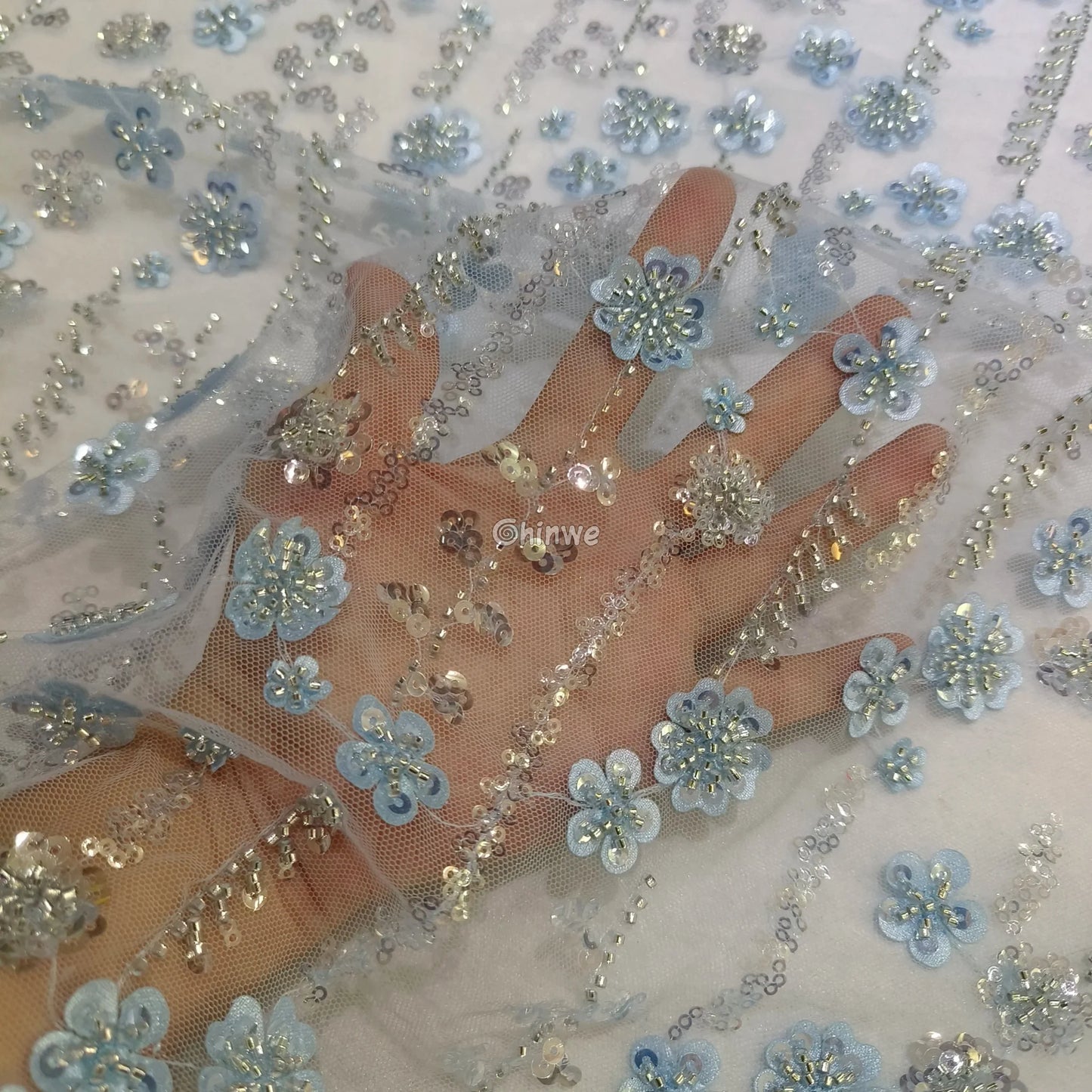 Sequin Beaded Embroidery Lace Fabric on French Tulle African Wax Print Fabric