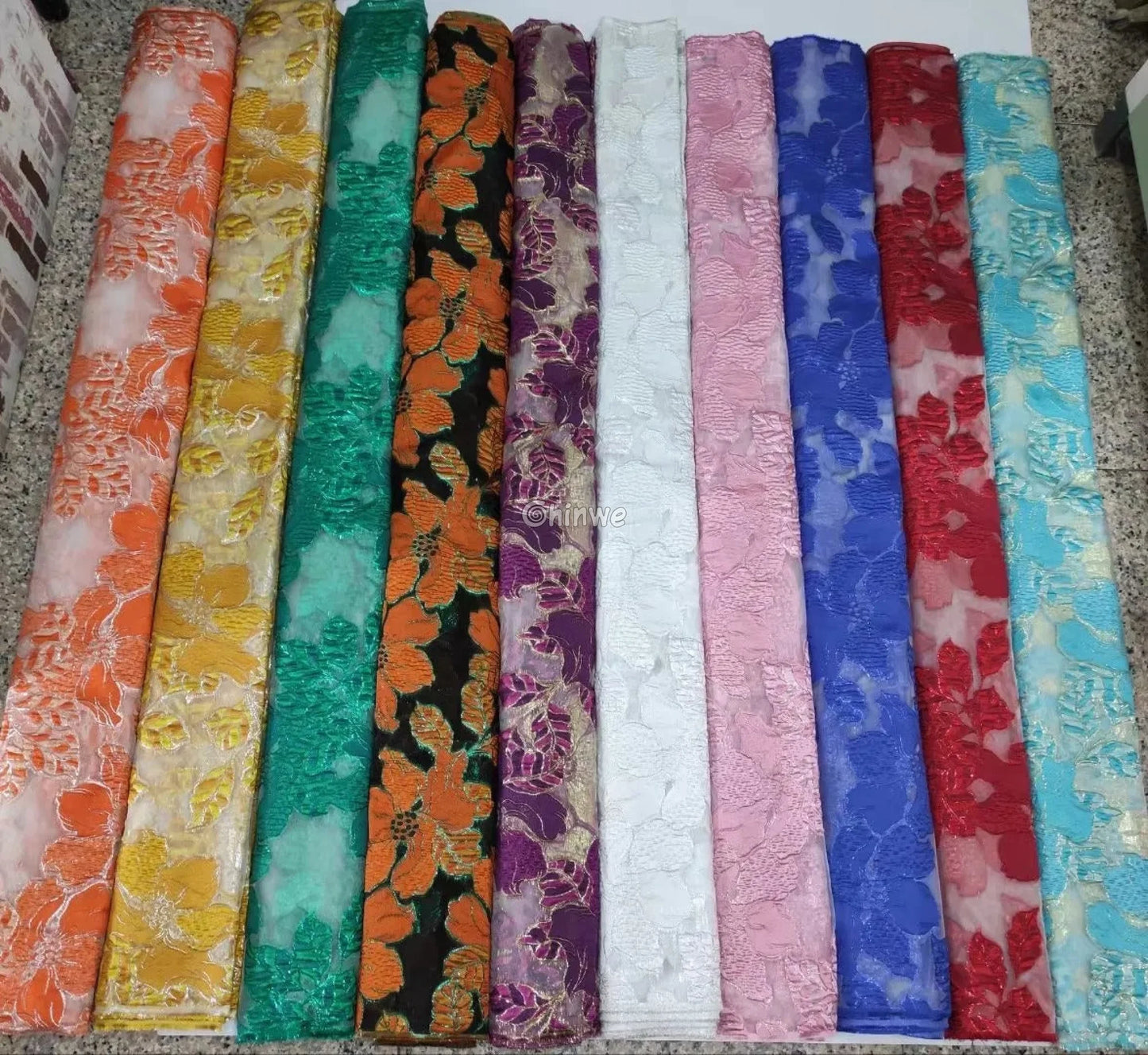 Jacquard Brocade Floral Lace Fabric with Metallic Embroidery and Sheer Mesh Backing Overlay Lace