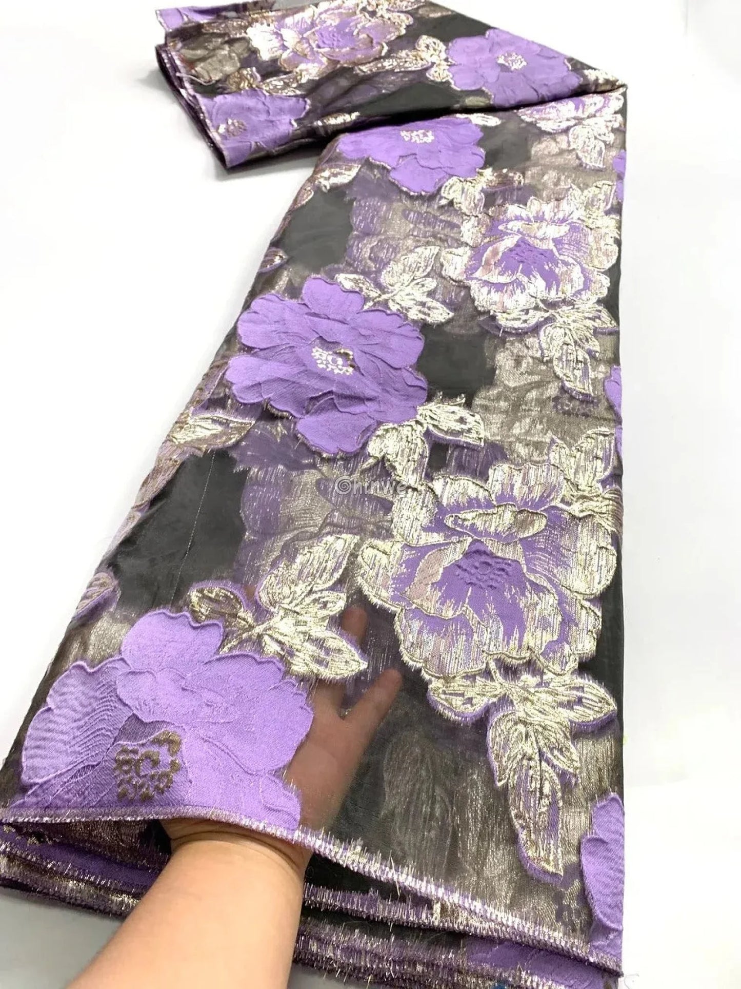 Jacquard Brocade Floral Lace Fabric with Metallic Embroidery and Sheer Mesh Backing Overlay Lace