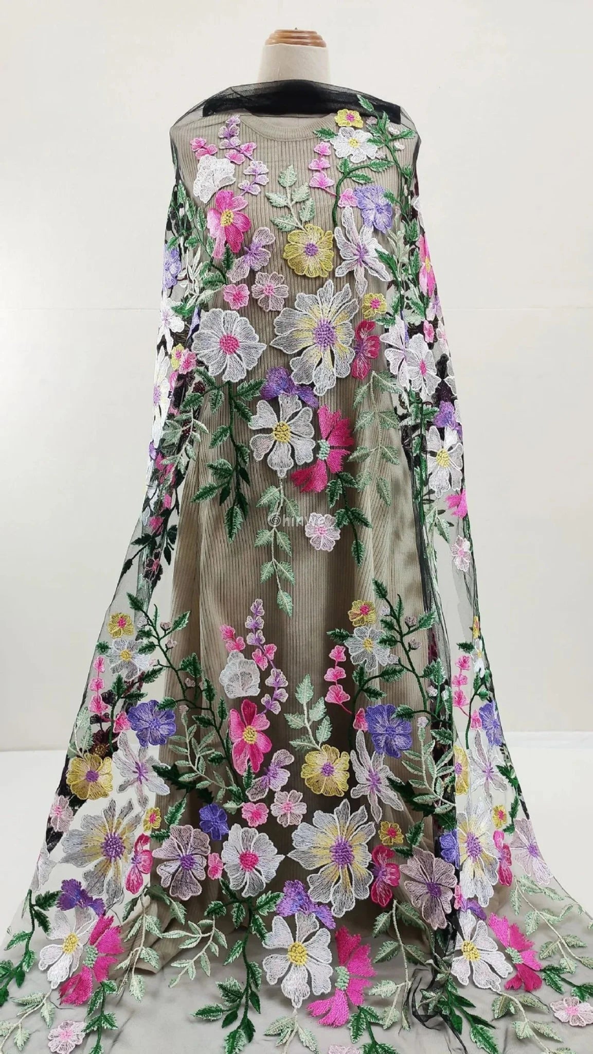 French Tulle Lace Floral Vine & 3D Appliqué Embroidery with Sheer Mesh for Couture Crafts Lace