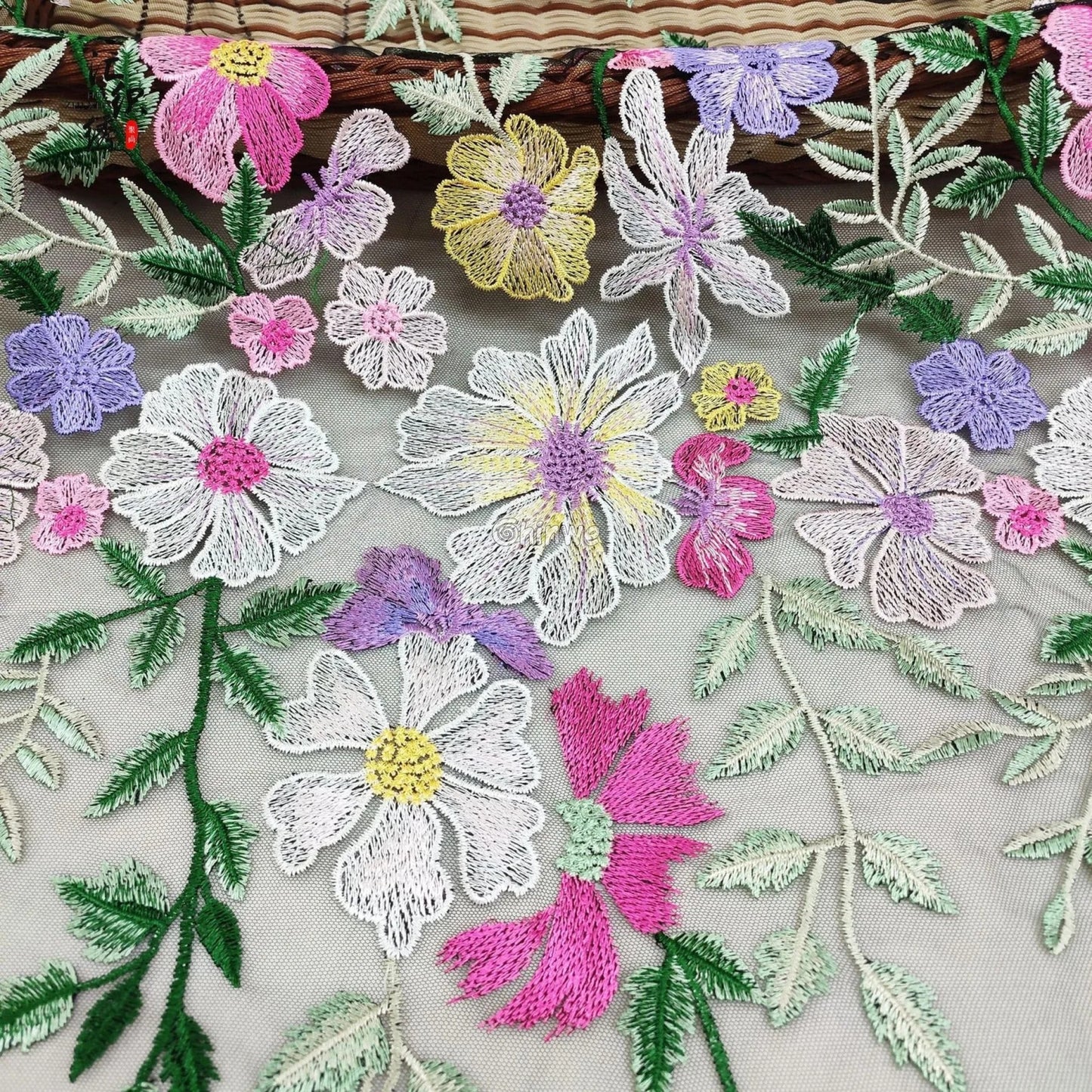 French Tulle Lace Floral Vine & 3D Appliqué Embroidery with Sheer Mesh for Couture Crafts Lace