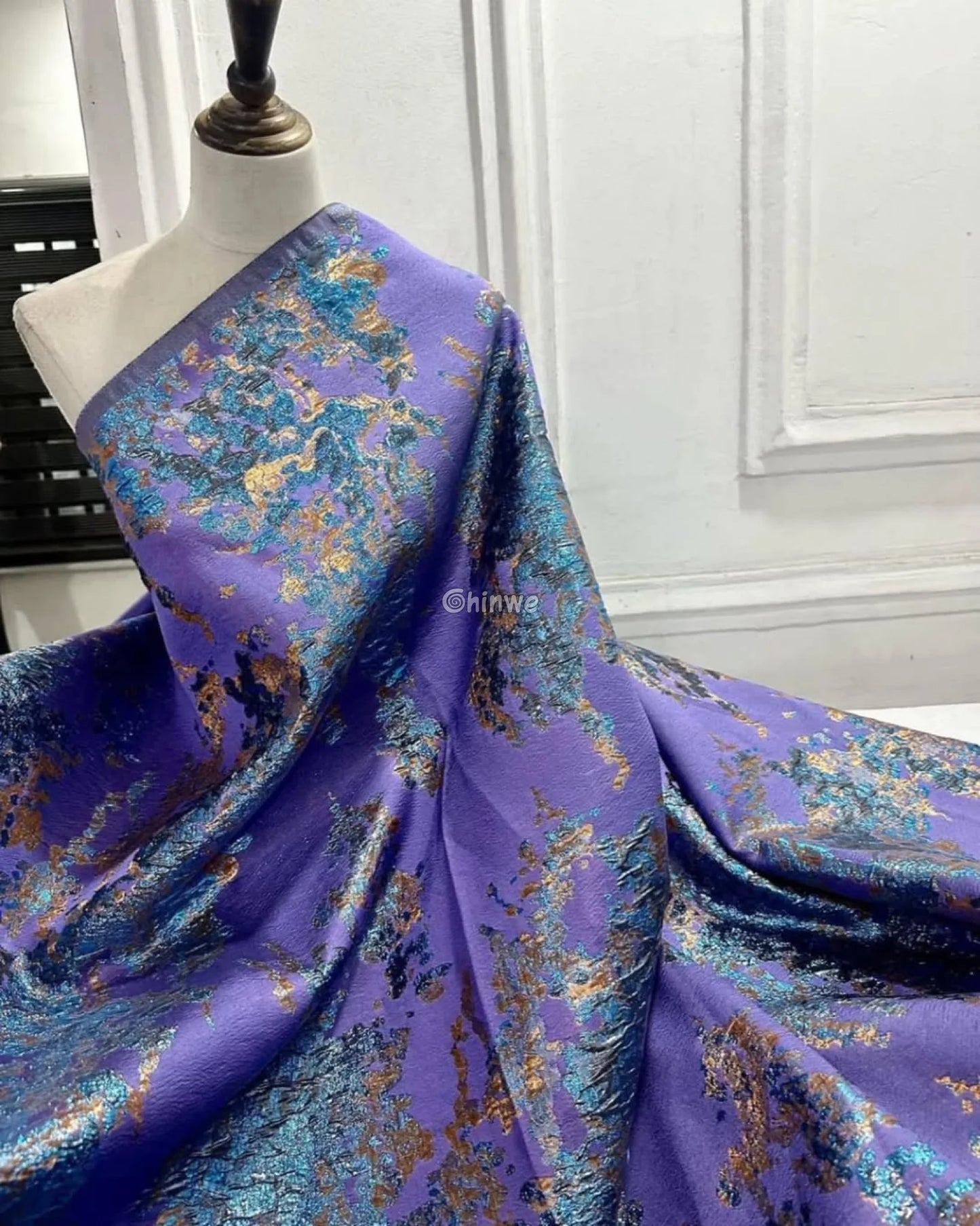 Luxurious Jacquard Brocade with Iridescent Foil Accents & Abstract Marbling Motif Jacquard Brocade