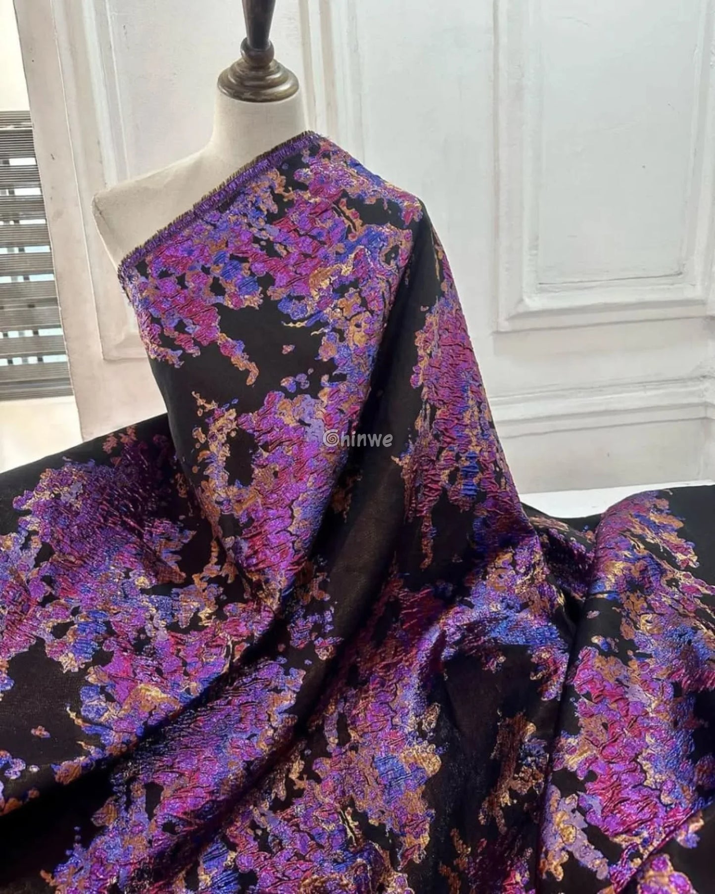 Luxurious Jacquard Brocade with Iridescent Foil Accents & Abstract Marbling Motif Jacquard Brocade