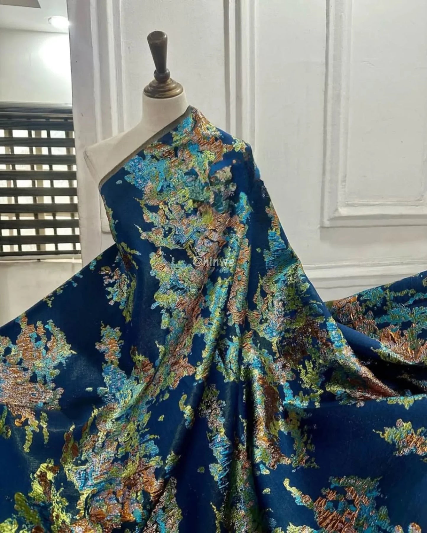 Luxurious Jacquard Brocade with Iridescent Foil Accents & Abstract Marbling Motif Jacquard Brocade