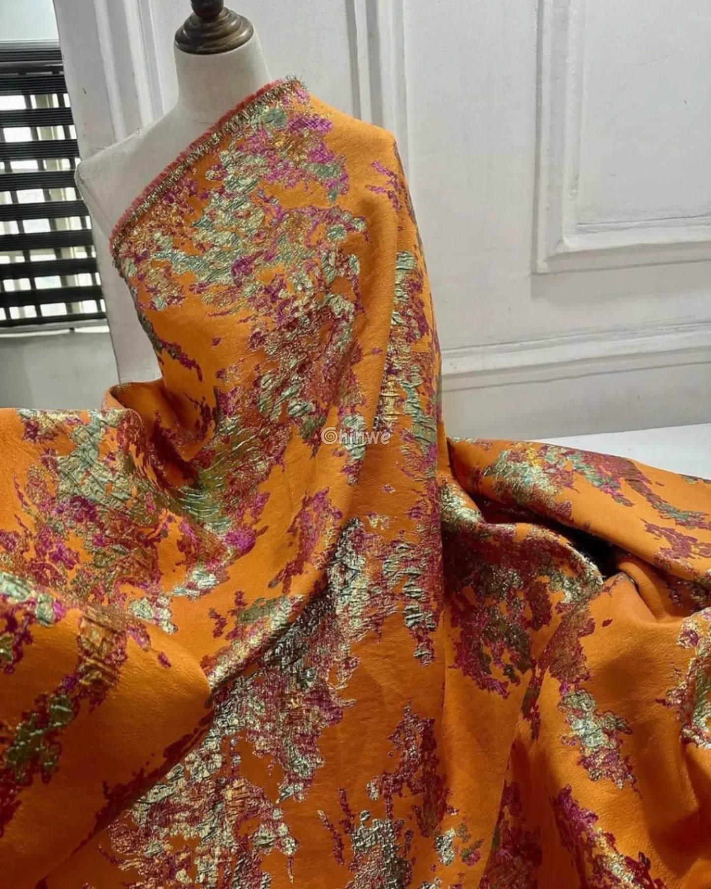 Luxurious Jacquard Brocade with Iridescent Foil Accents & Abstract Marbling Motif Jacquard Brocade