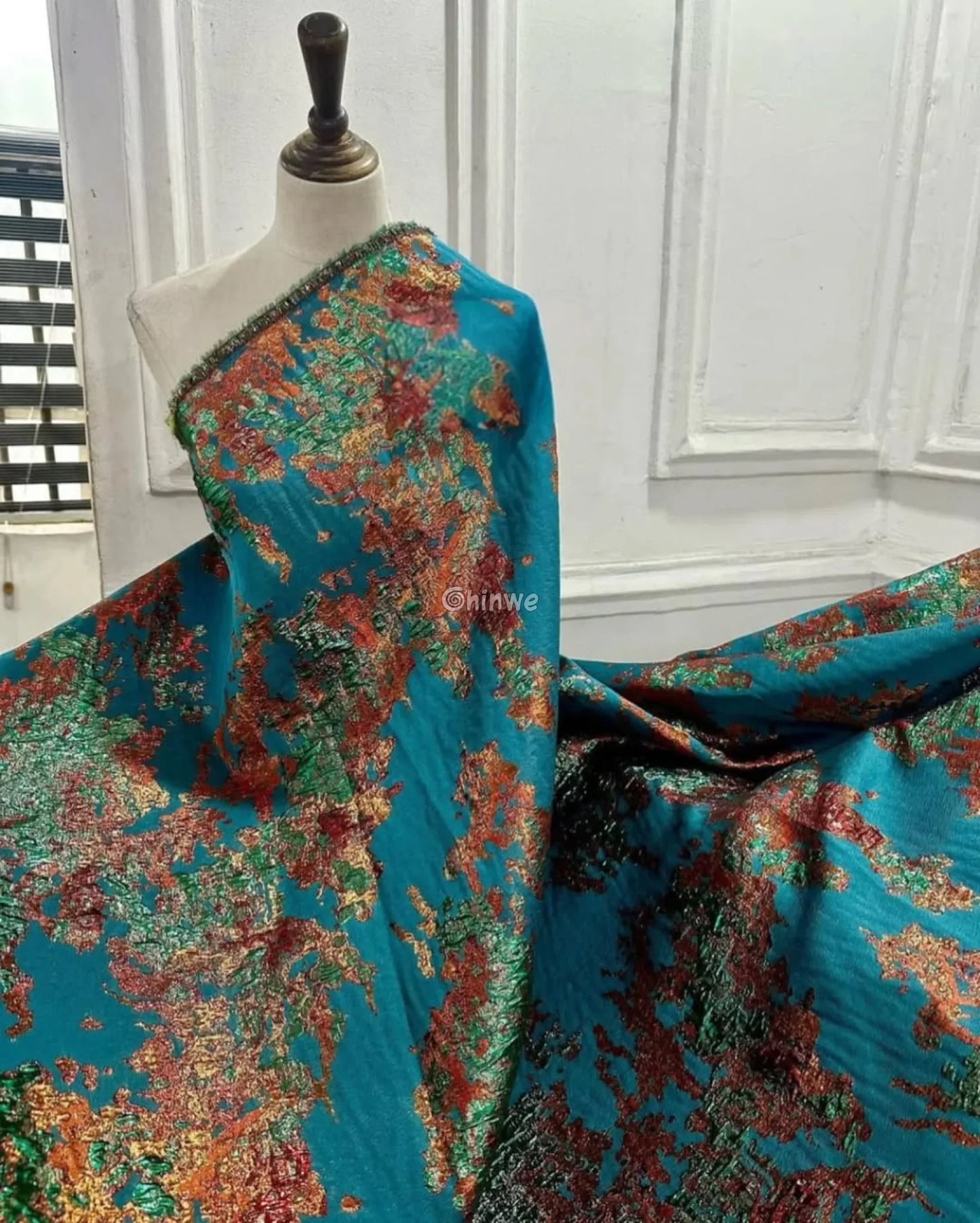 Luxurious Jacquard Brocade with Iridescent Foil Accents & Abstract Marbling Motif Jacquard Brocade