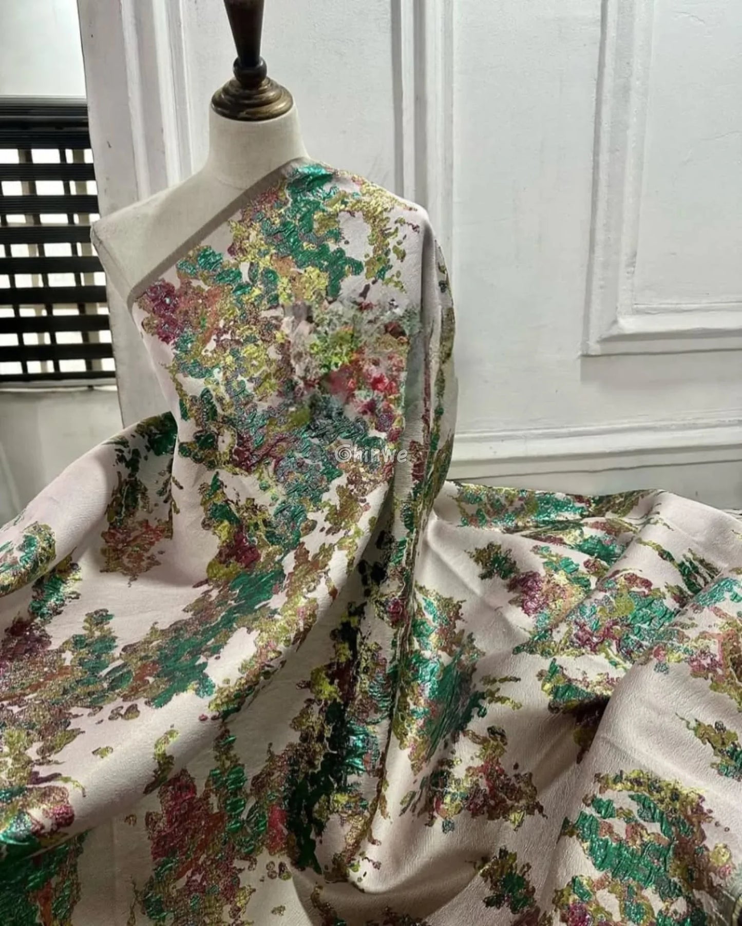 Luxurious Jacquard Brocade with Iridescent Foil Accents & Abstract Marbling Motif Jacquard Brocade