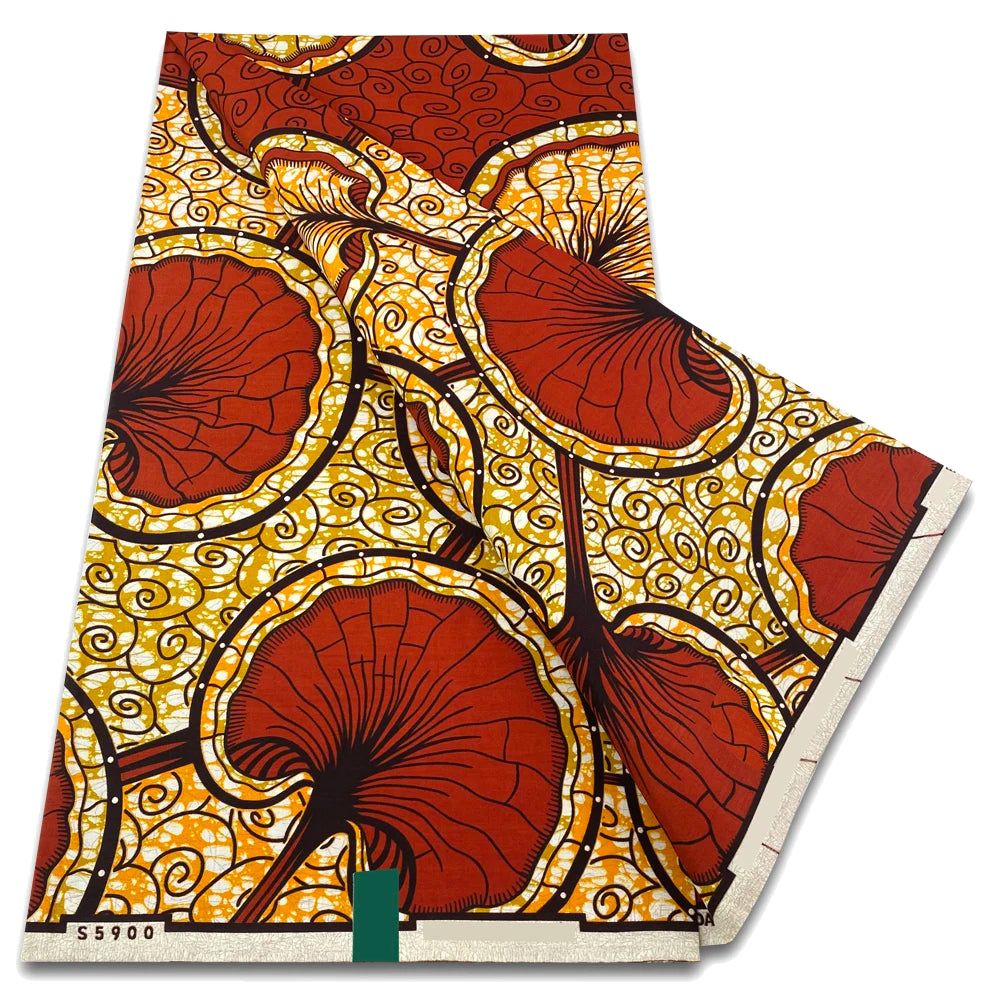 Red and gold fan blossom Ankara real wax print fabric