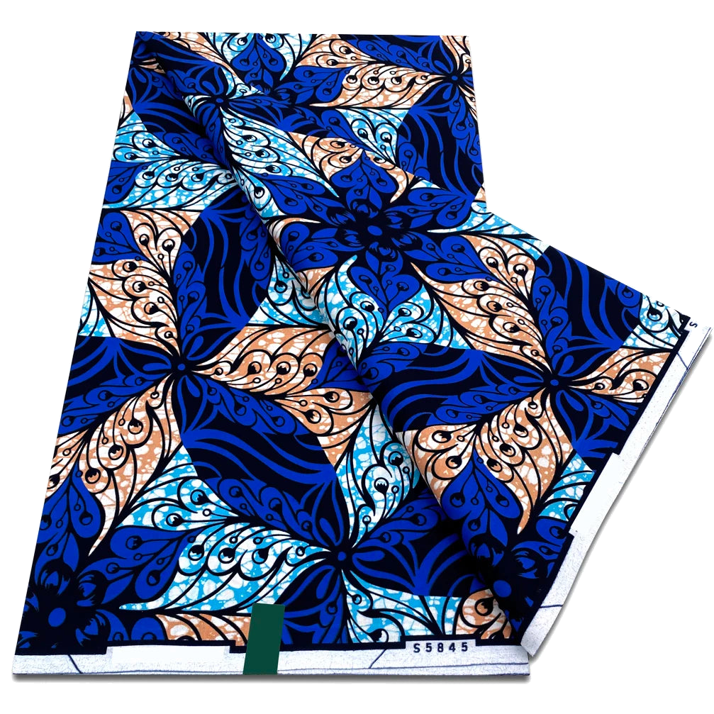 Royal blue butterfly bloom Ankara real wax print fabric
