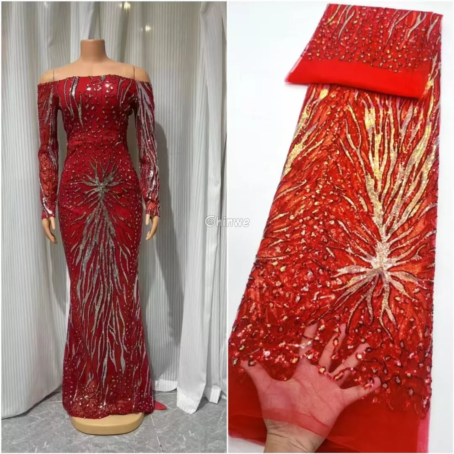 Sequined Burst Embroidered Net Lace with Radiant Flame Motif on Tulle Mesh Lace