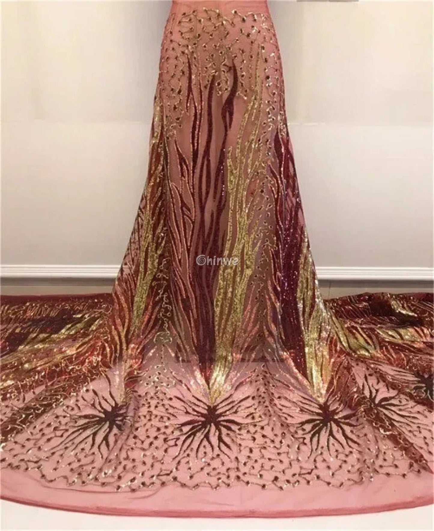 Sequined Burst Embroidered Net Lace with Radiant Flame Motif on Tulle Mesh Lace