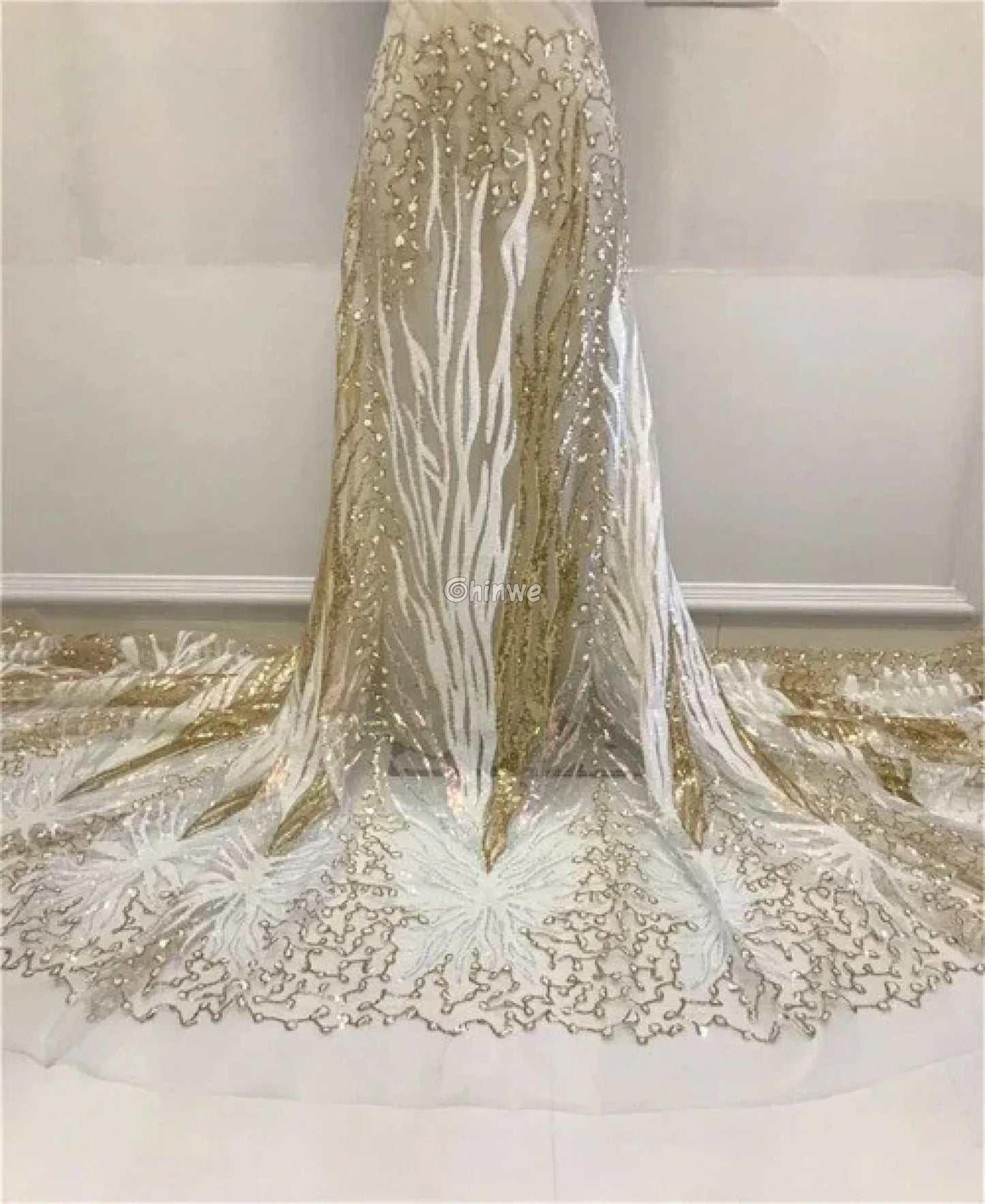 Sequined Burst Embroidered Net Lace with Radiant Flame Motif on Tulle Mesh Lace