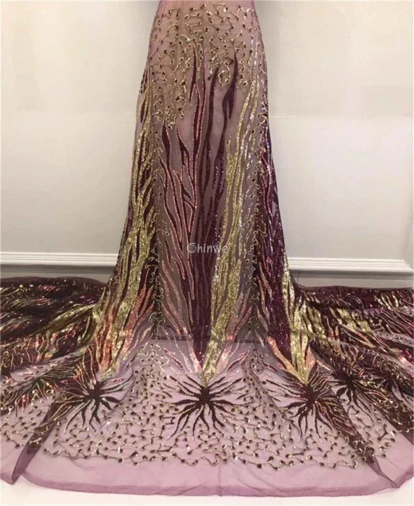 Sequined Burst Embroidered Net Lace with Radiant Flame Motif on Tulle Mesh Lace