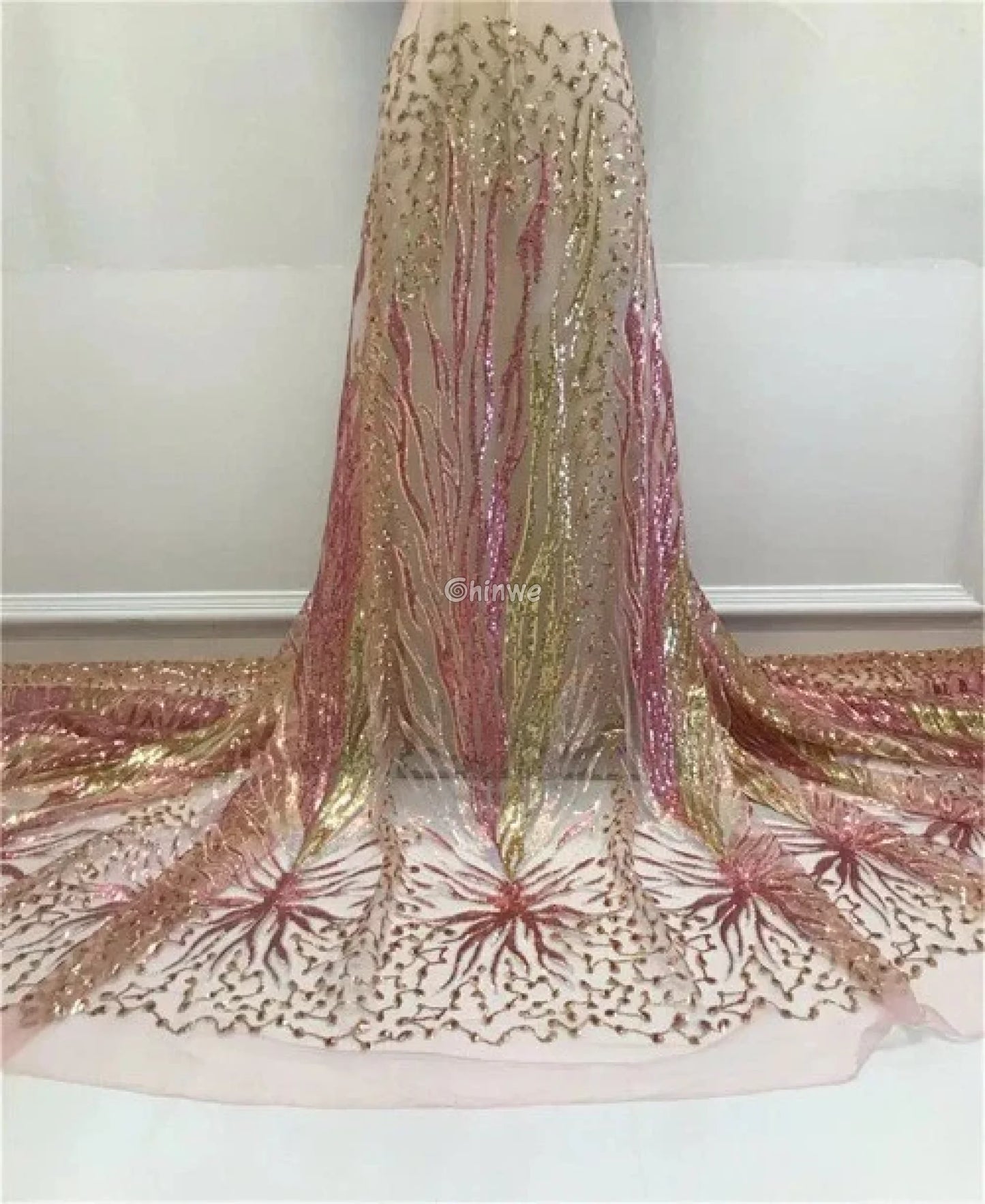 Sequined Burst Embroidered Net Lace with Radiant Flame Motif on Tulle Mesh Lace