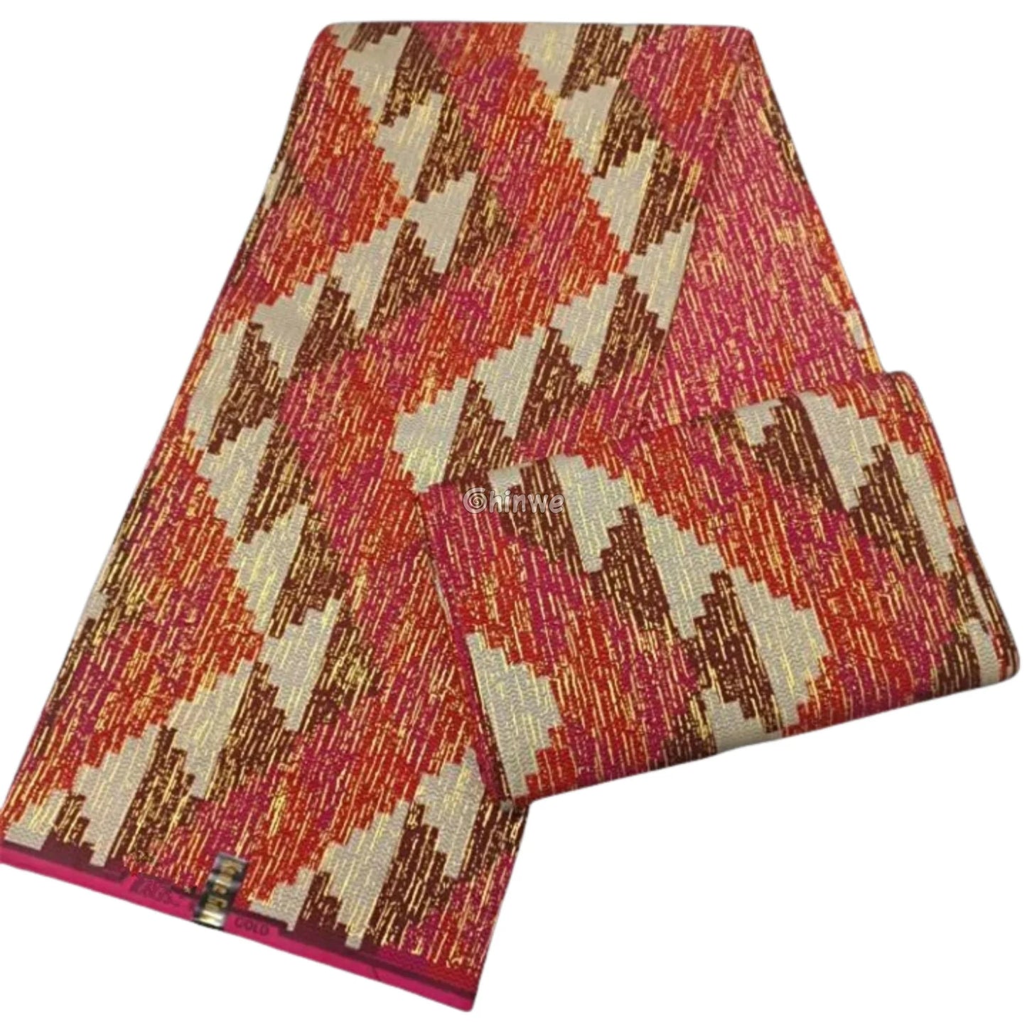 Desert Ember African Brocade Fabric – Gold Rust & Cream Zigzag Jacquard Desert Ember / 6yards African Wax Print Fabric