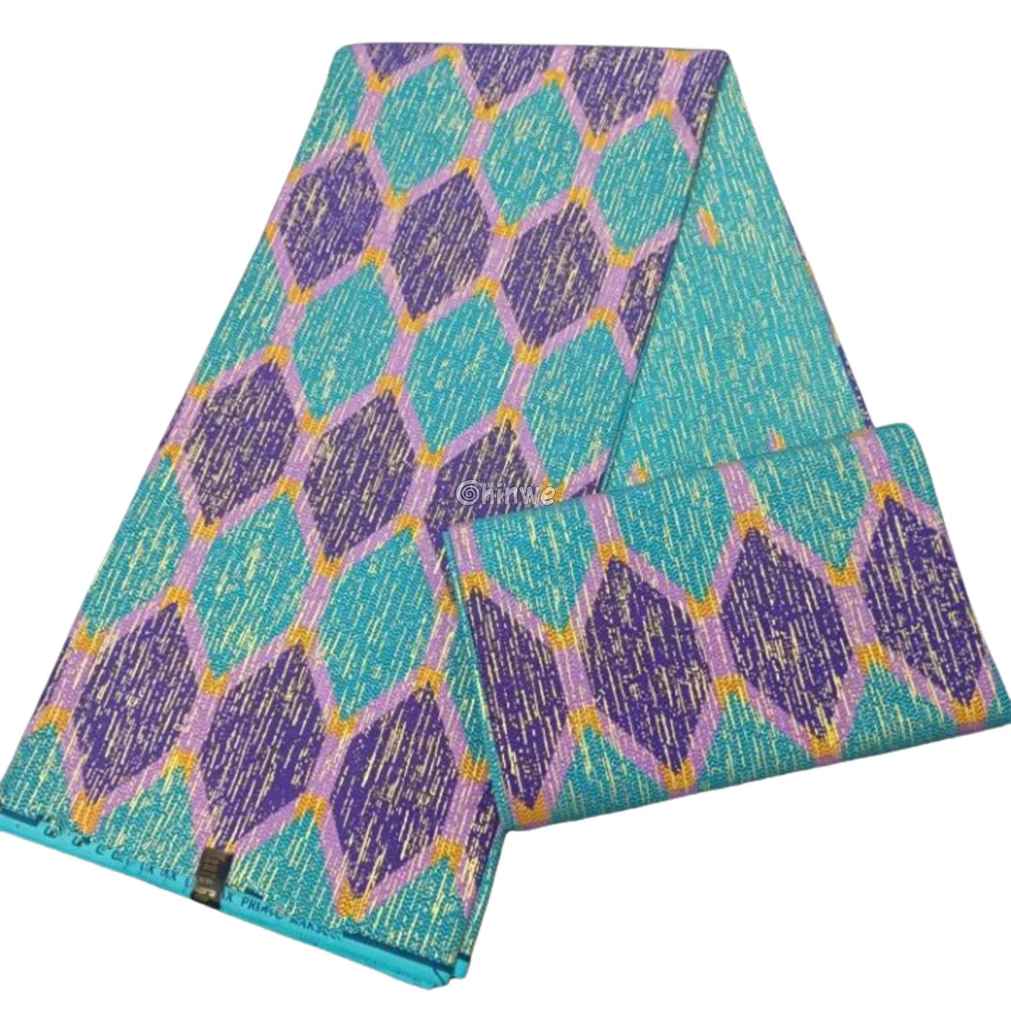 Aqua Blue & Purple Kente Brocade with Diamond Trellis Motif and Subtle Gold Metallic Threading Aqua Plum Kente / 6yards