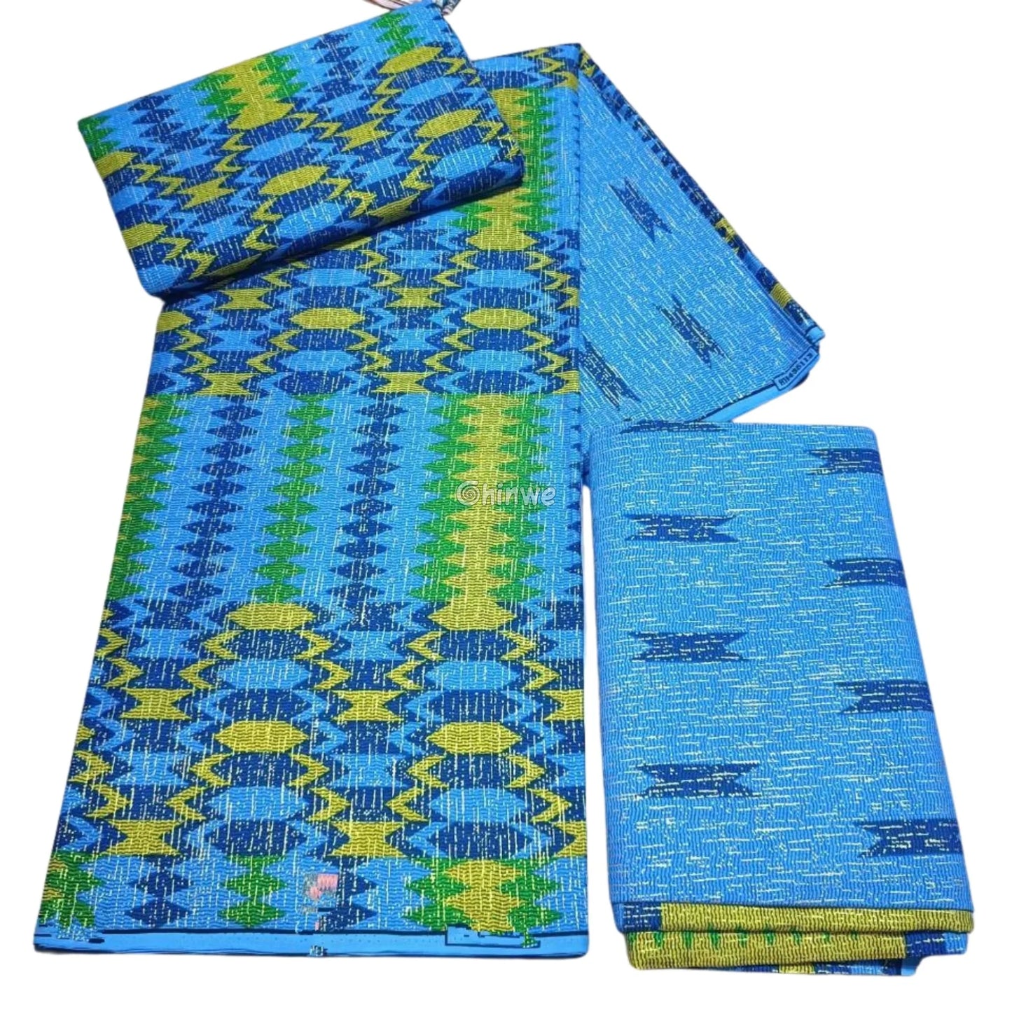 Electric Nile Brocade Fabric – Blue Green & Yellow Metallic Jacquard – African 6 Yards Electric Nile / 6yards African