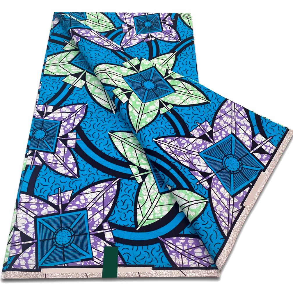 Turquoise lilac star bloom Ankara real wax print fabric