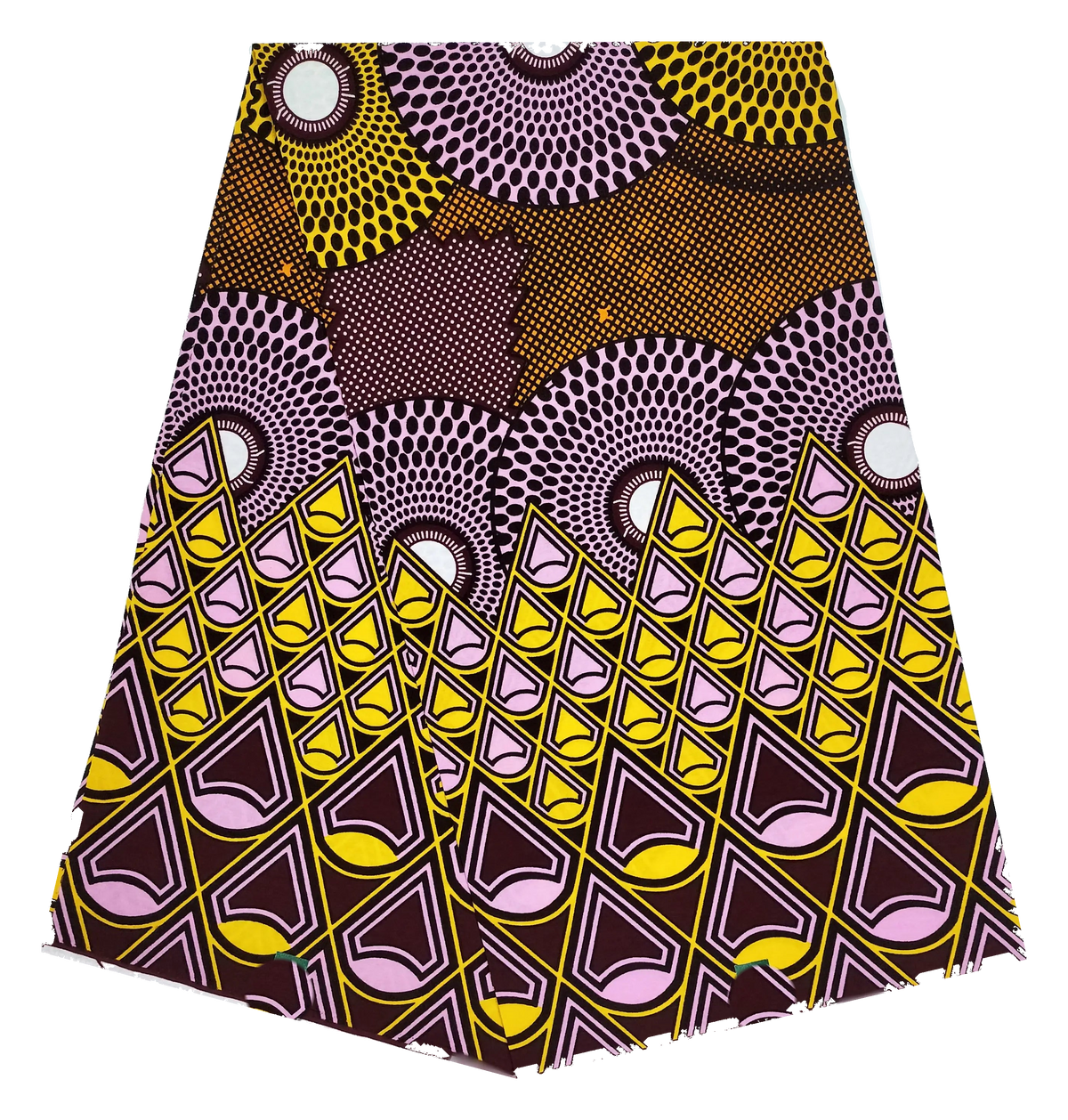 Lilac & Gold Ankara Wax Print Fabric – Sunburst Circles & Triangle Border, 100% Cotton